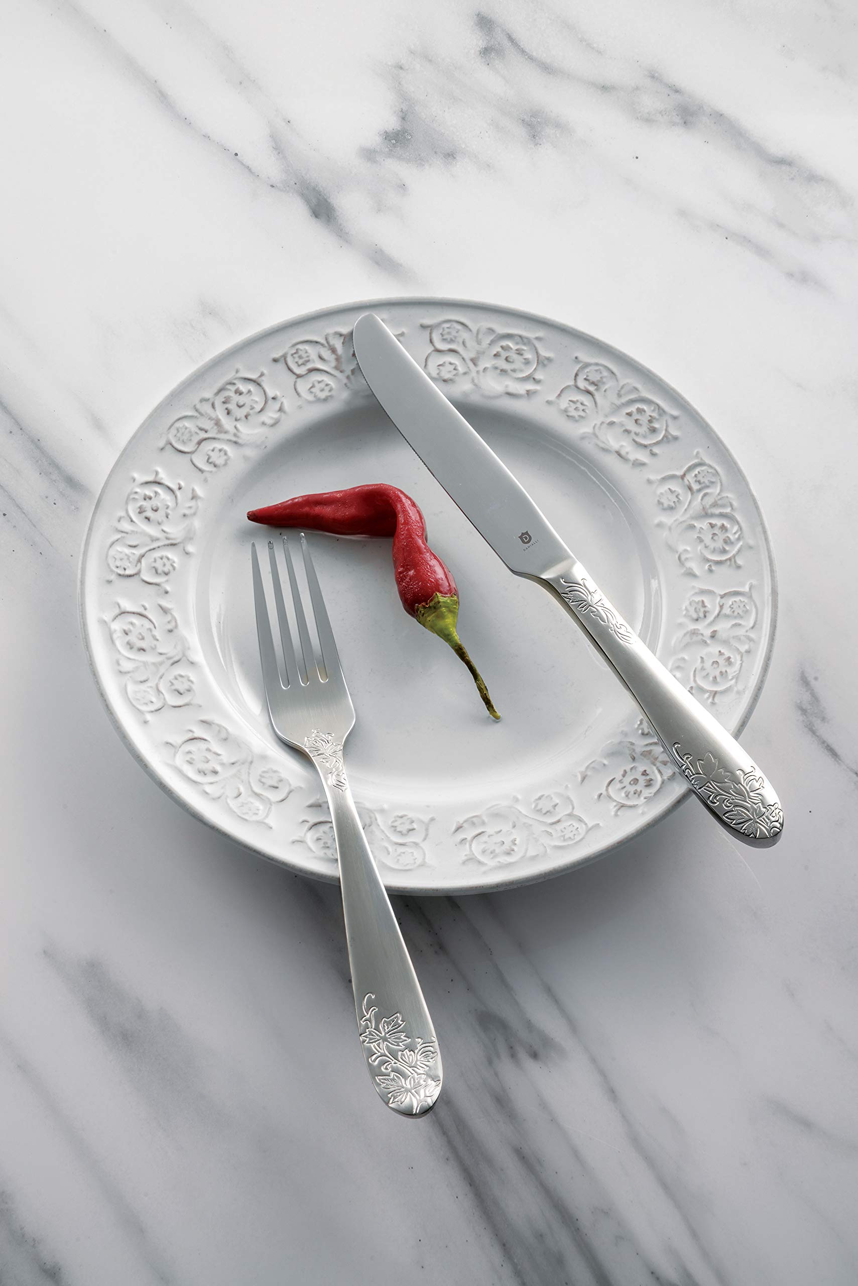 Danialli Imperial Silverware Set - 18/10 Stainless Steel Flatware Set For Elegant Dining - Dishwasher Safe Cutlery Set - Floral