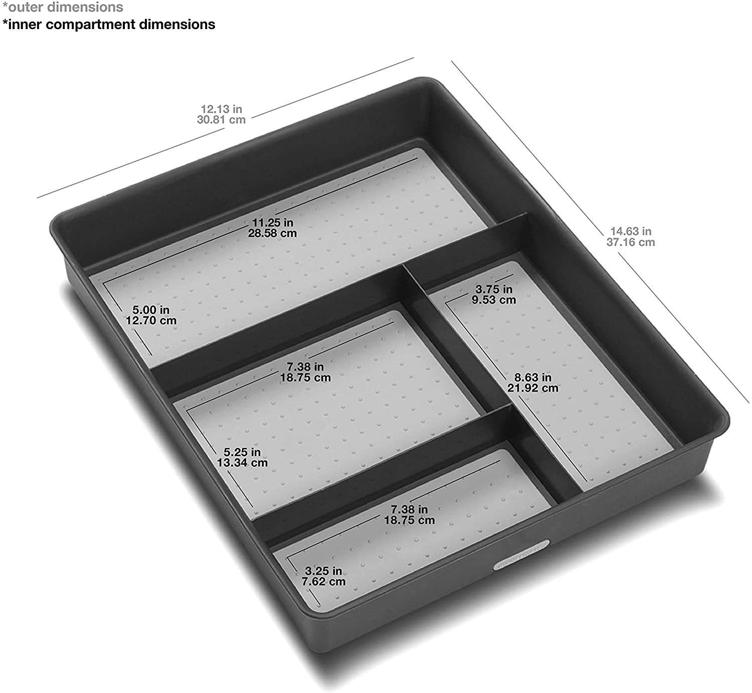 madesmart Classic Drawer Organizer Tray - 4-Compartment, Plastic, Premium Granite, Model 15722
