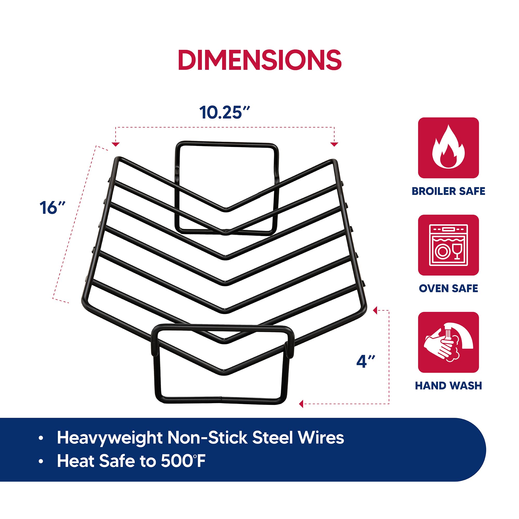 HIC Kitchen V-Shaped Baking Rack - Heavyweight Non-Stick Steel, 16 x 10.25 inches, Oven Safe to 500°F, Model 43189