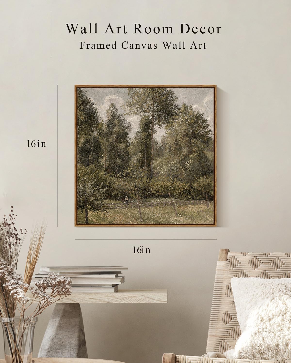 Insimsea Square Framed Canvas Wall Art, Farmhouse Decor Bushes Poplars Pictures Home Decor, Natural Landscape Wall Art Prints, C