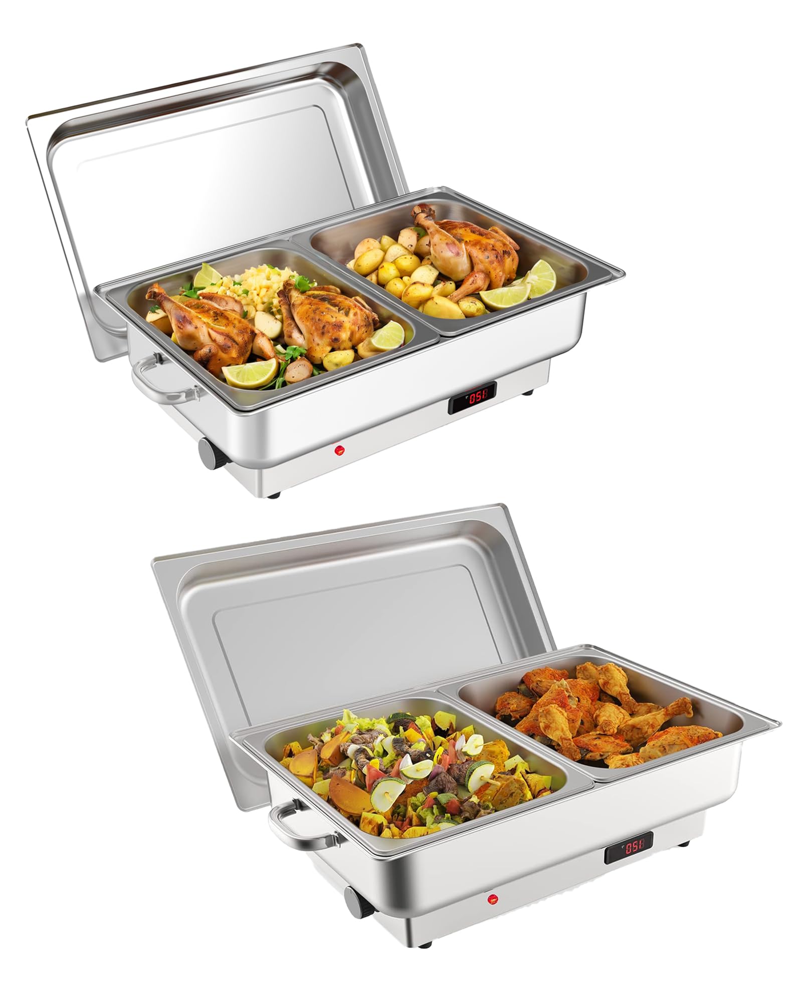 2 PACK Electric Chafing Dish Buffet Set 2 x 4.5 QT Buffet Servers and Warmers Digital Display Temperature Warming Tray Stainless