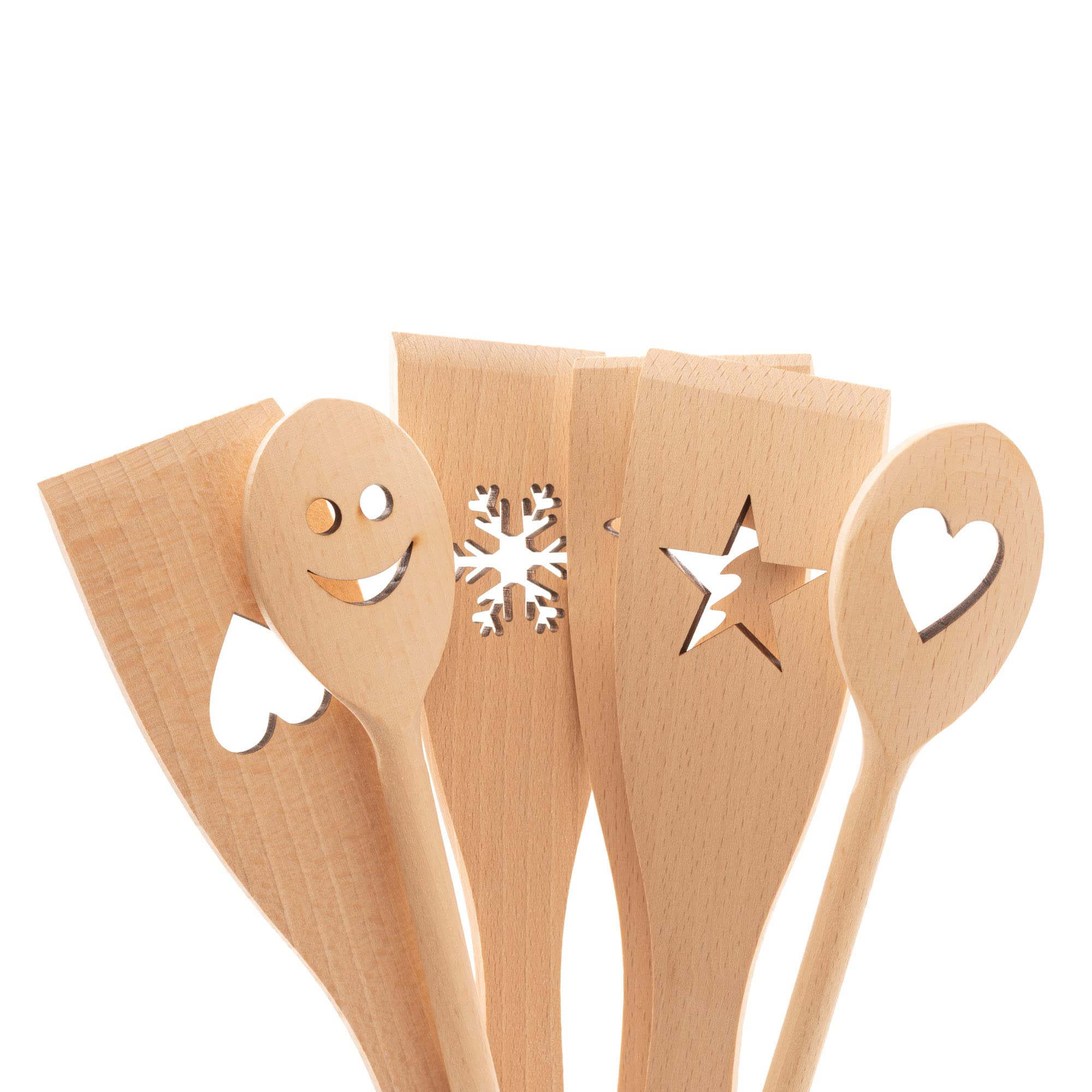 Tuuli Kitchen - 6-Piece Wooden Cooking Utensils Set, Specially Designed Solid Beechwood Wooden Spoons And Wood Spatula With Moti