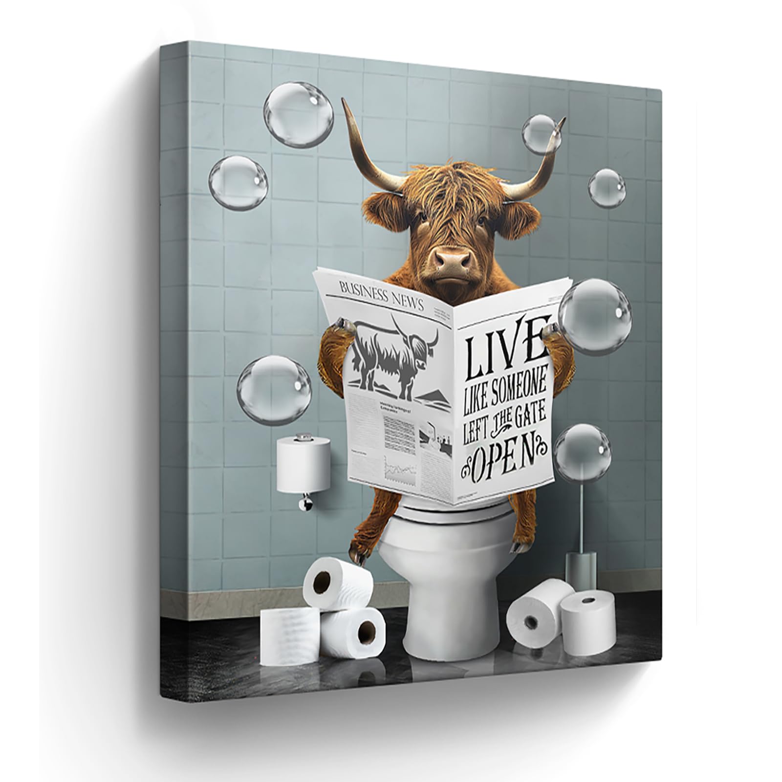 Funny Highland Cow In Toilet Wall Art Bathroom Pictures Wall Decor Farmhouse Bathroom Cow Painting For Toilet Bathroom Animals A