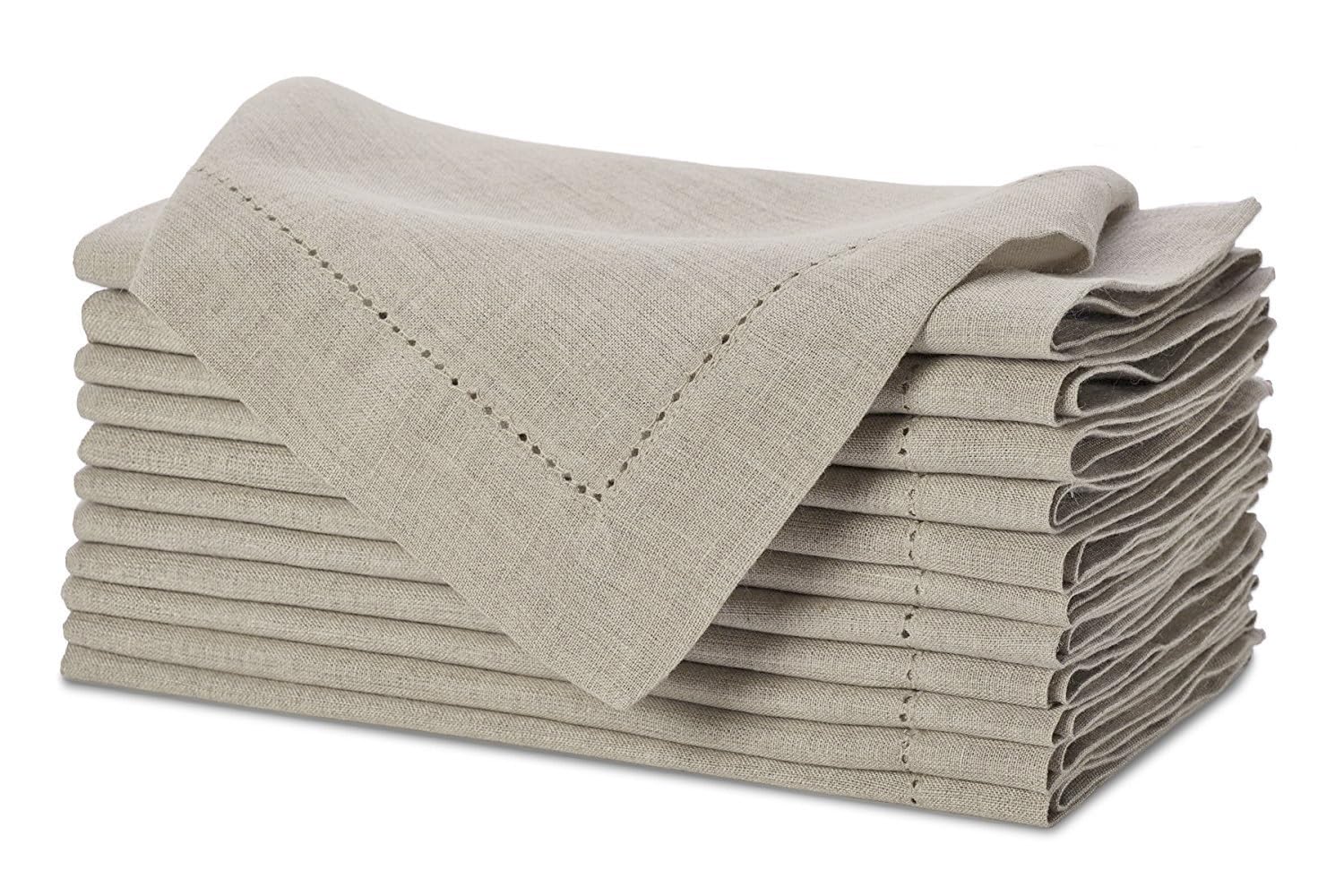 Sweet Needle - Pack Of 12-100% Pure Linen Handmade Ladder Lace Hemstitched Napkins 20X20 Natural