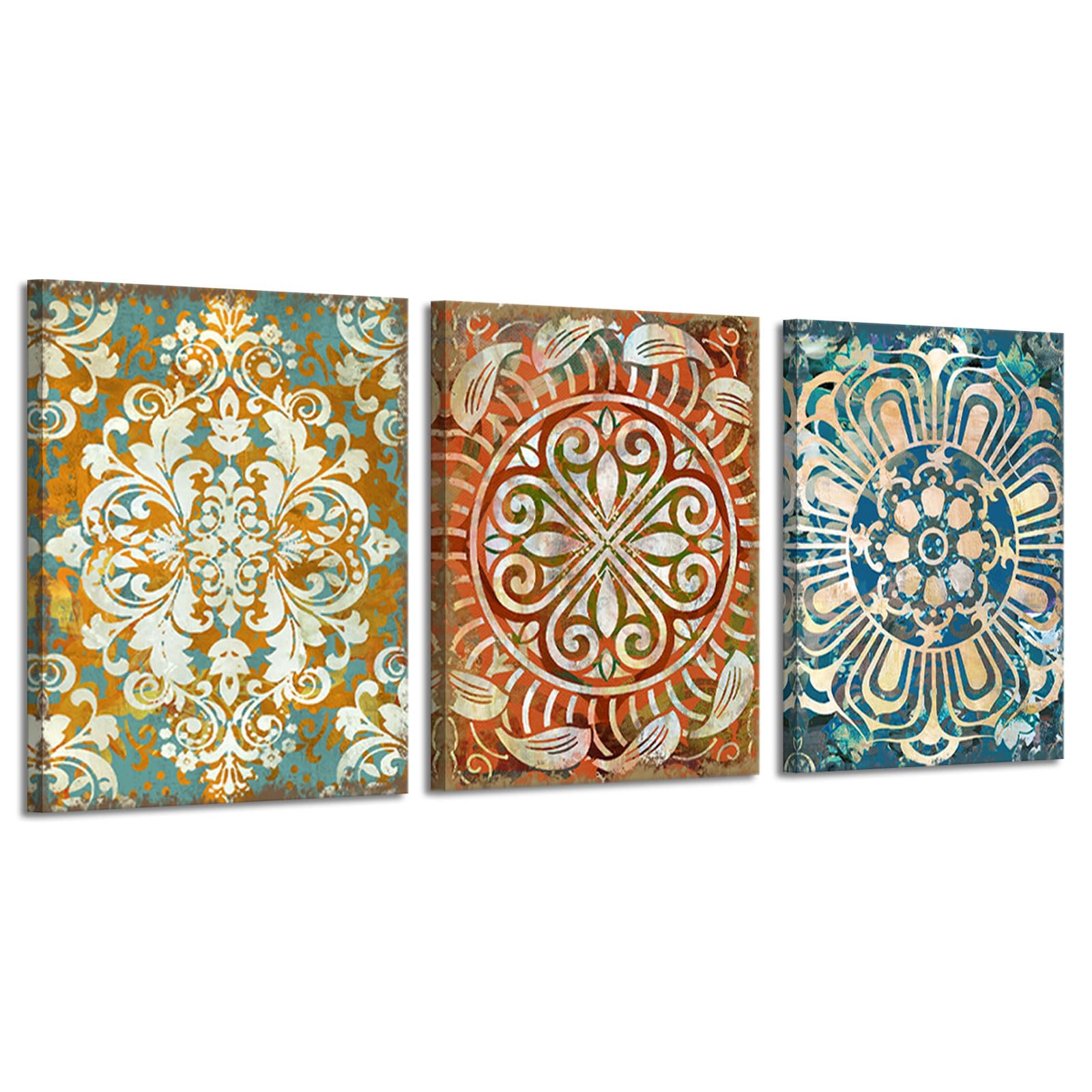 Mofutinpo Vintage Mandala Flowers Wall Art- Prints For Wall Decor - Bohemian, Mexican, Talavera, Moroccan & Middle Eastern Decor