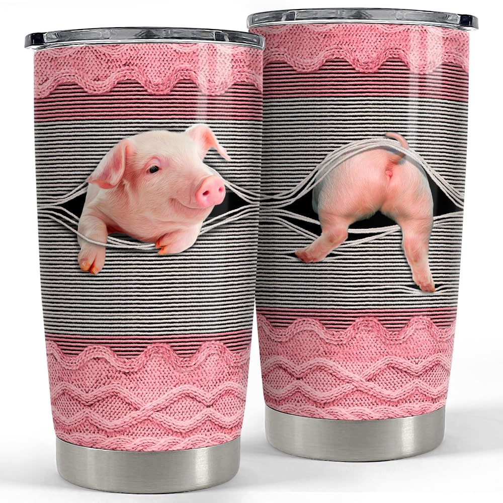 SANDJEST Pig Tumbler 20oz Stainless Steel Insulated Tumblers Coffee Travel Mug Cup Funny Pig Gifts for Women Girls Gift for Birt