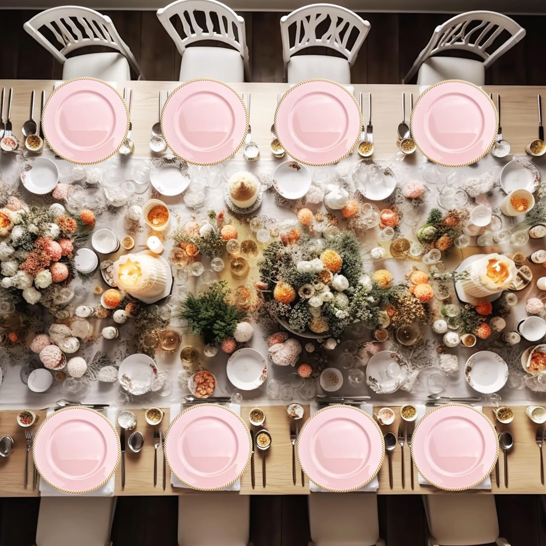 Umisriro 12 pcs Pink Charger Plates, 13 Inch Plastic Round Charger Plates for Dinner, Tabletop Decor, Wedding, Event Decoration.