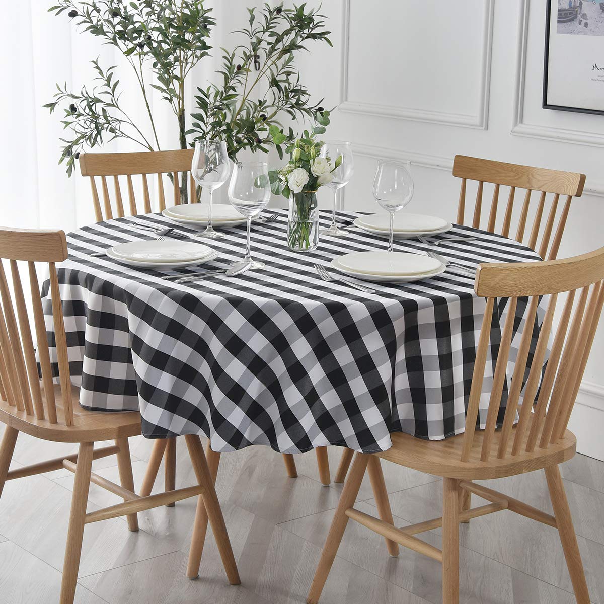 Maxmill Round Checkered Tablecloth Spillproof Wrinkle Free Heavy Weight Gingham Table Cloth For Circular Table Cover Buffalo Pla