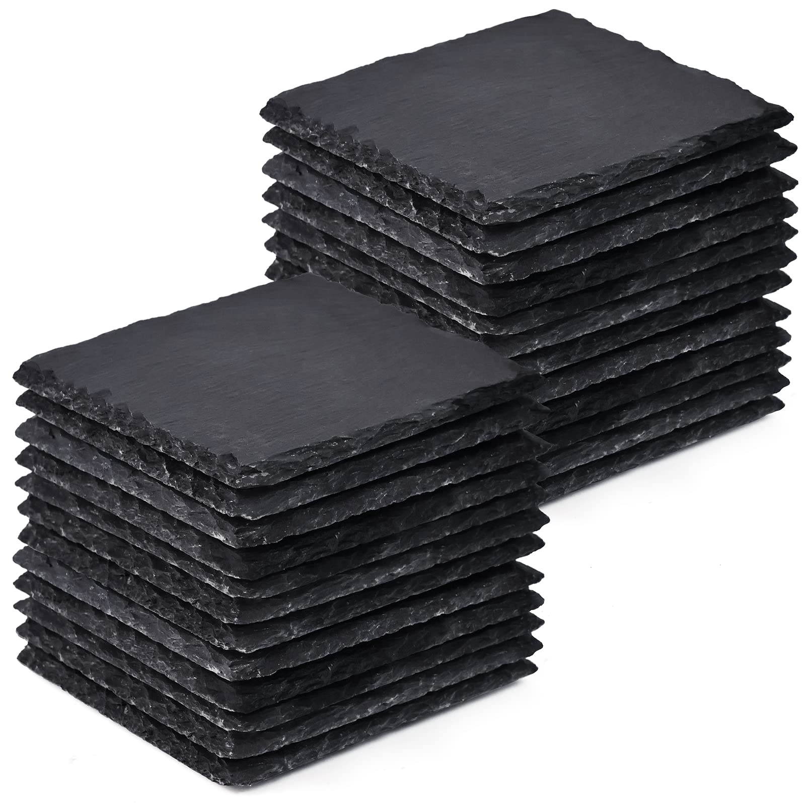 24 Pieces Slate Drink Coasters, Goh Dodd 4 Inch Black Stone Coasters Bulk Cup Coaster Set With Anti-Scratch Bottom For Bar Kitch