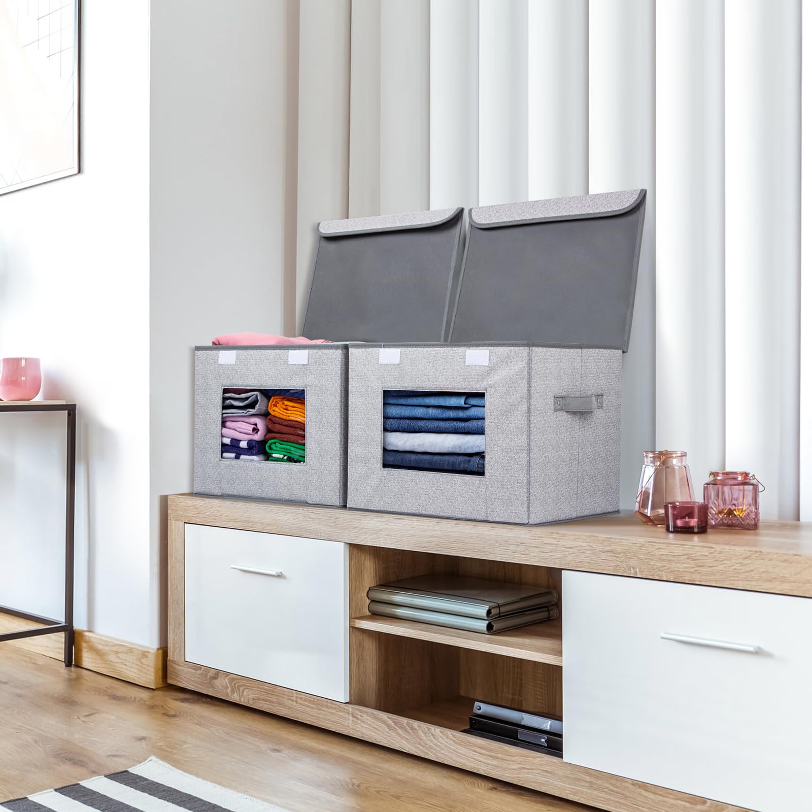 Univivi Fabric Foldable Storage Boxes [4-Pack] Large Collapsible Stackable Storage Bins With Lids, Closet Organizers And Storage