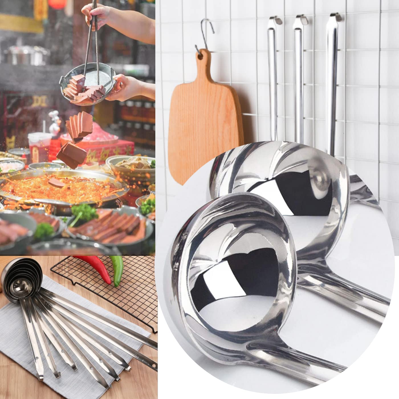 Markeny Stainless Steel Soup Ladle Set - 4 Sizes (1oz/2oz/3oz/4oz) with Metal Handle and Pouring Rim, Silver