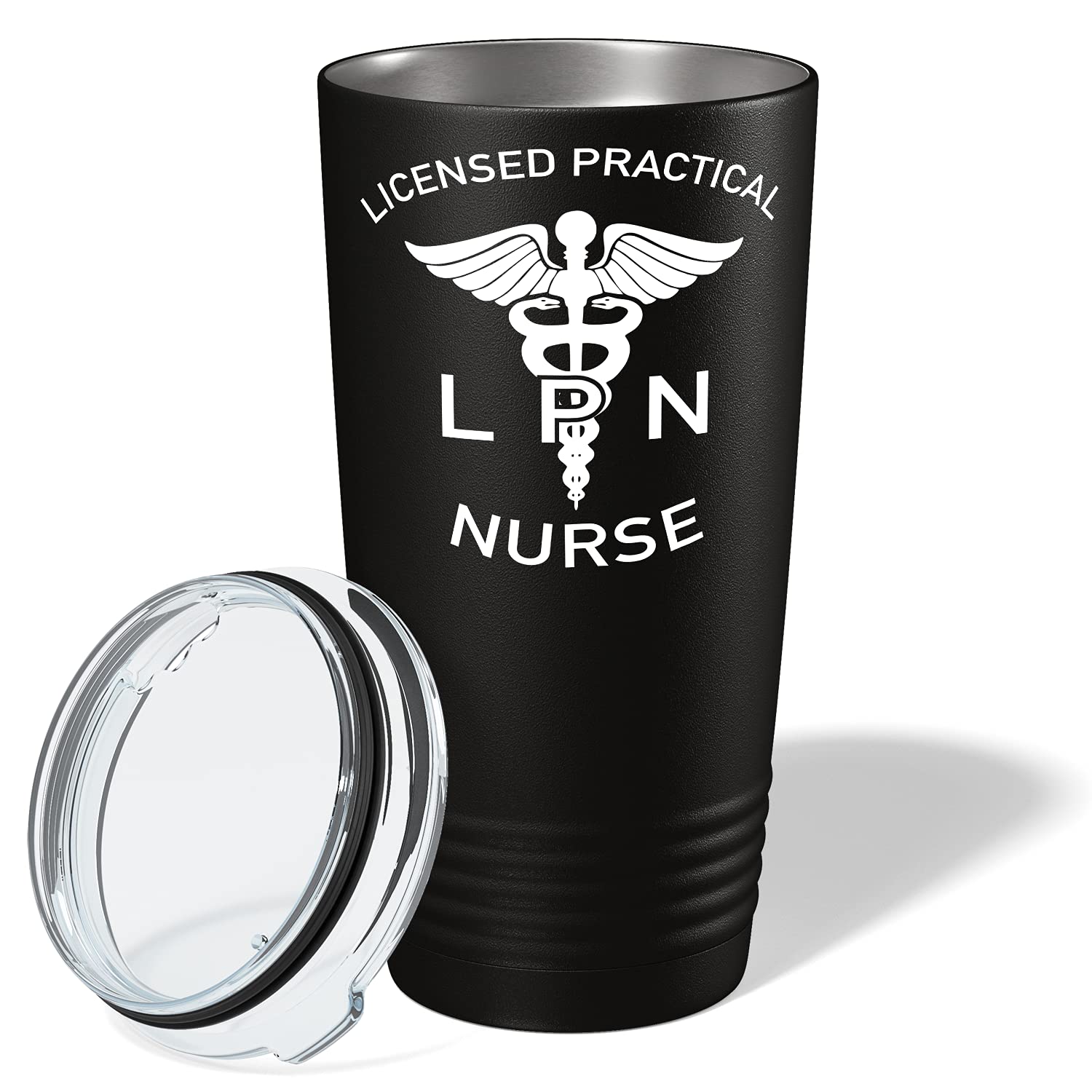 Lpn Licensed Practical Nurse On Black 20 Oz Stainless Steel Tumbler With Lid - Insulated Cup - Travel Mug