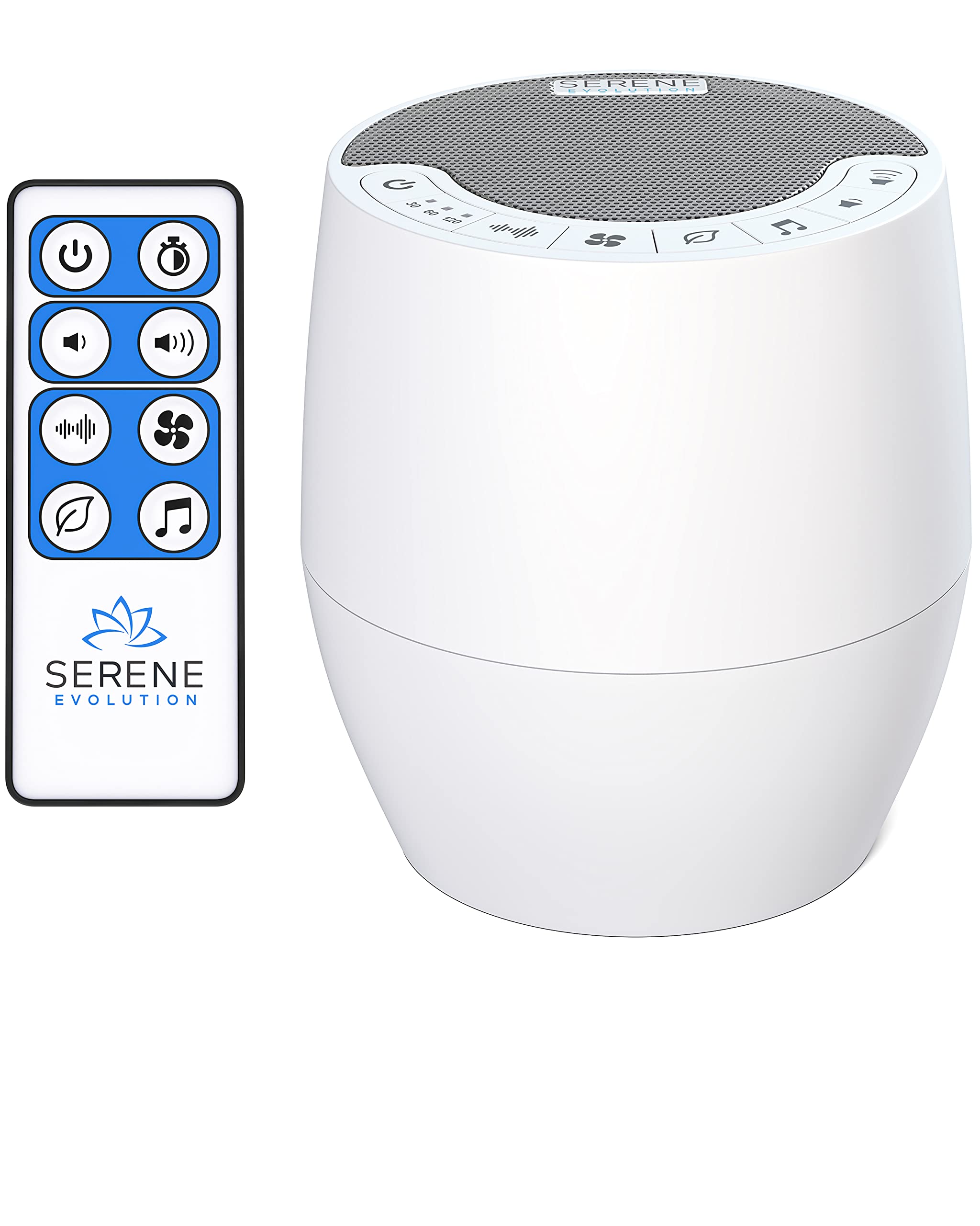 Serene Evolution White Noise Machine with 60 Soothing Sounds - Sound Machine for Adults and Baby - Noise Cancelling Sleep Music 