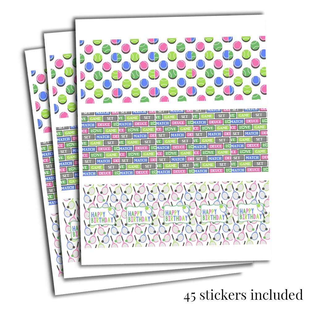 Amanda Creation Let'S Make Some Racquet Tennis Themed Birthday Party Mini Chocolate Candy Bar Sticker Wrappers, 45 1.4'' X 2.6''