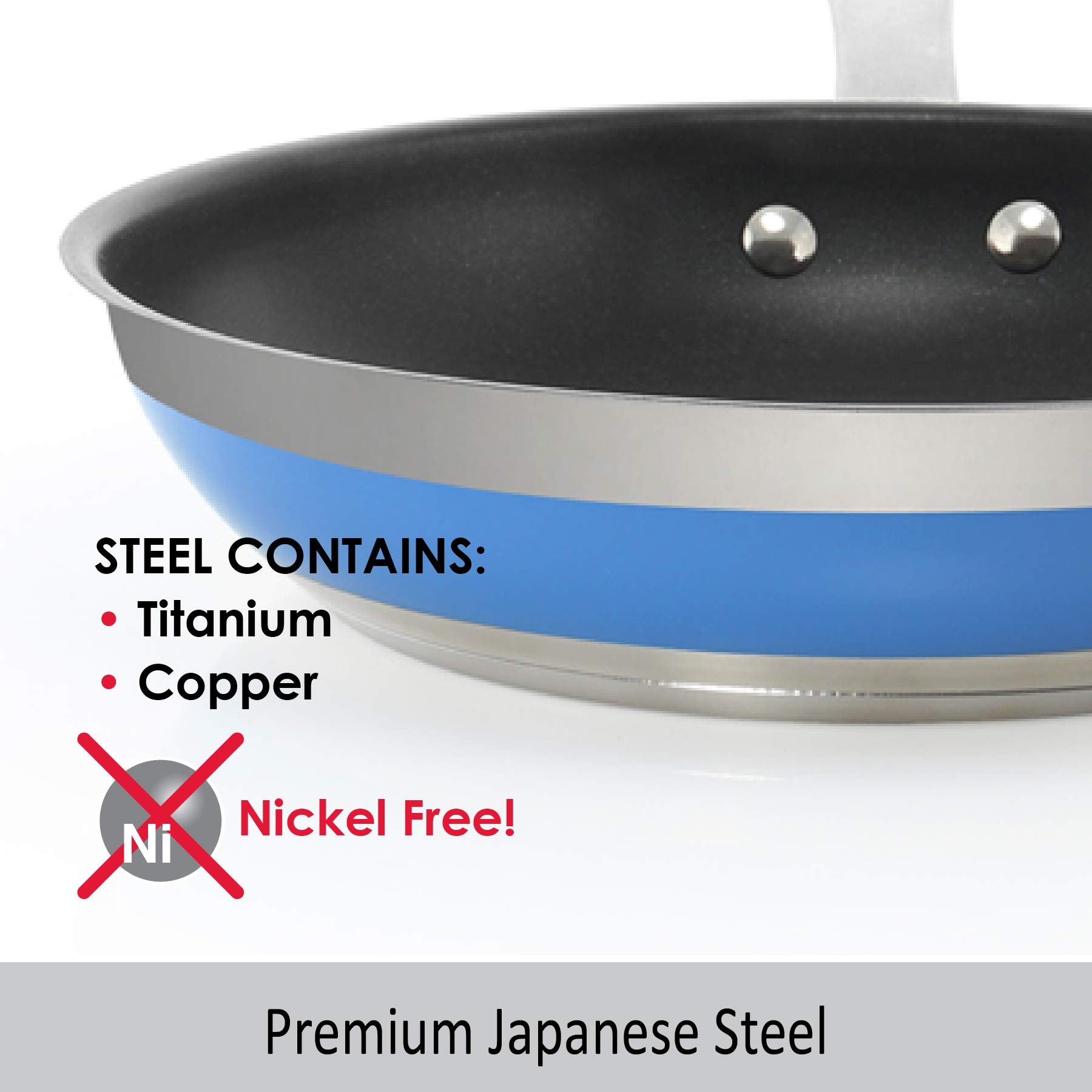 Chantal Nonstick 8 Inch Stripes Fry Pan, Brushed Stainless Steel, Blue Cove