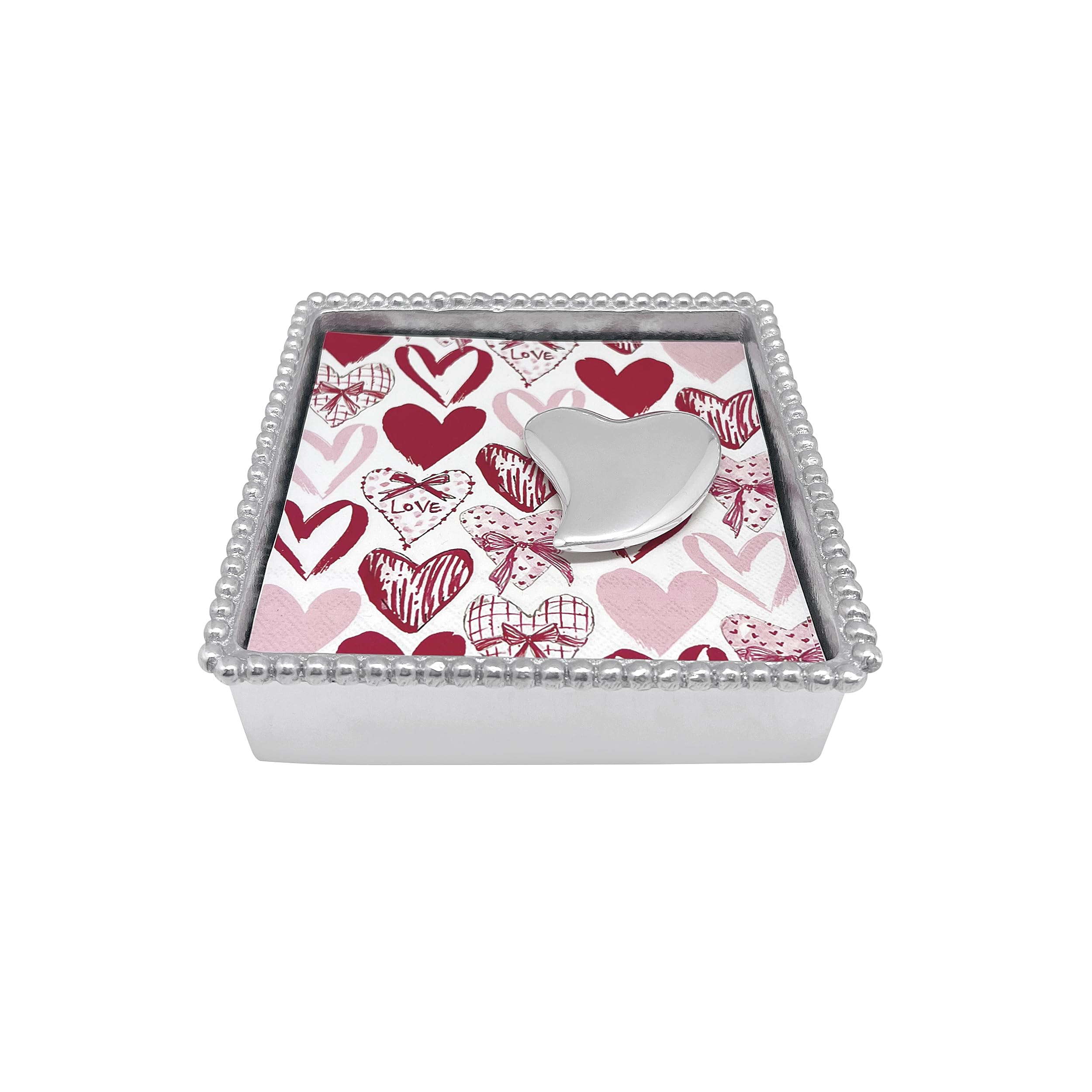 Mariposa Heart Beaded Napkin Box, One Size, Silver
