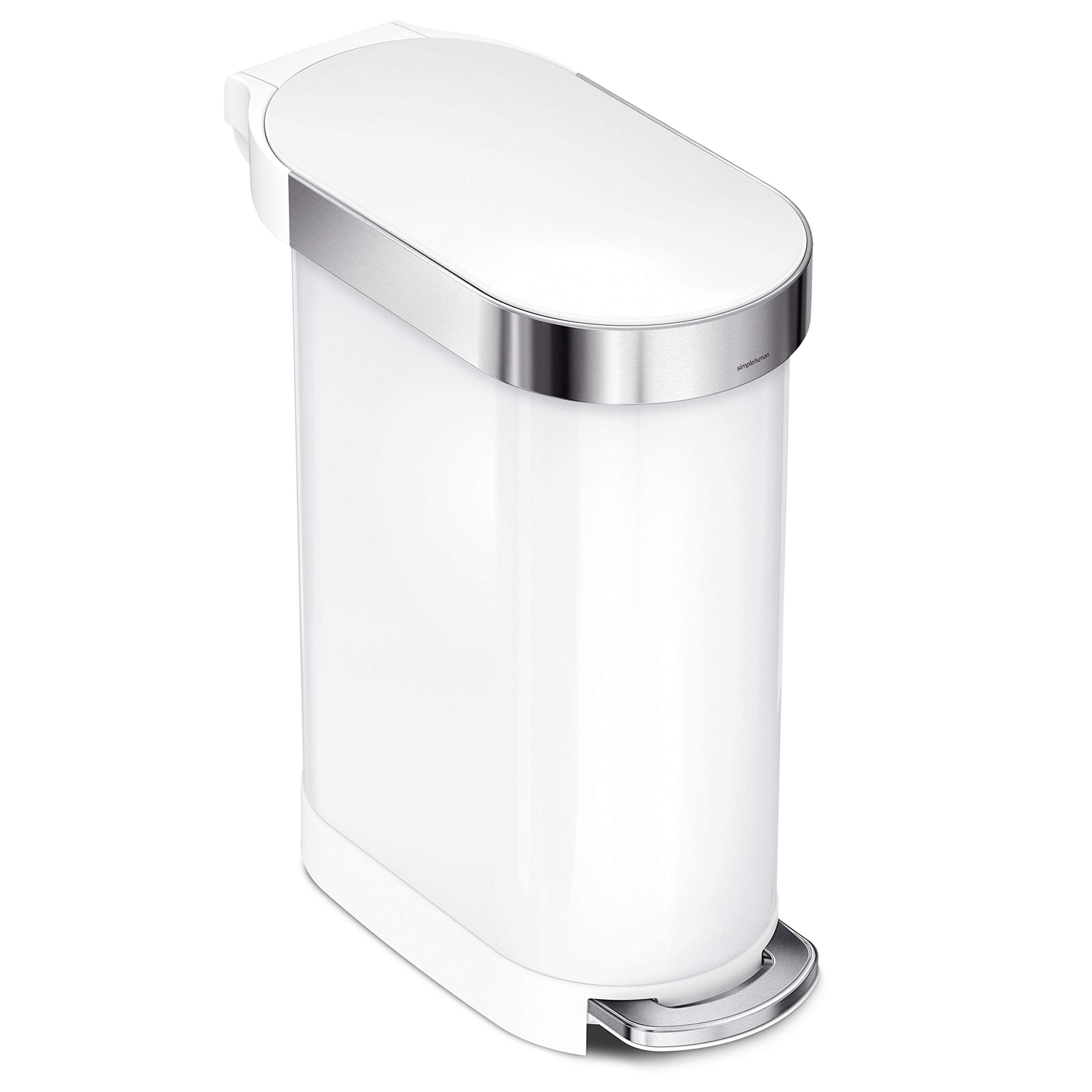Simplehuman 45 Liter / 12 Gallon Slim Hands-Free Kitchen Step Trash Can, White Stainless Steel