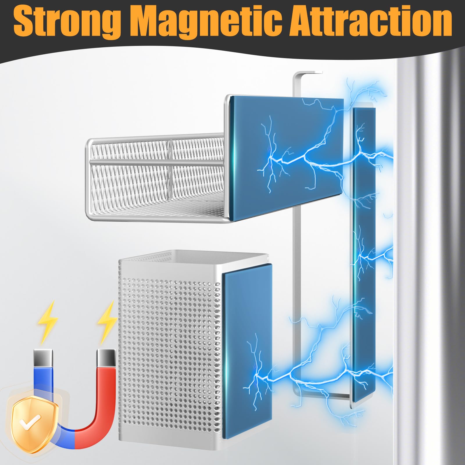 Dtuqyx Magnetic Spice Rack, Refrigerator Organizer, 6 Pack Metal Black Magnetic Shelf With Paper Towel Holder, Utensils Holder,