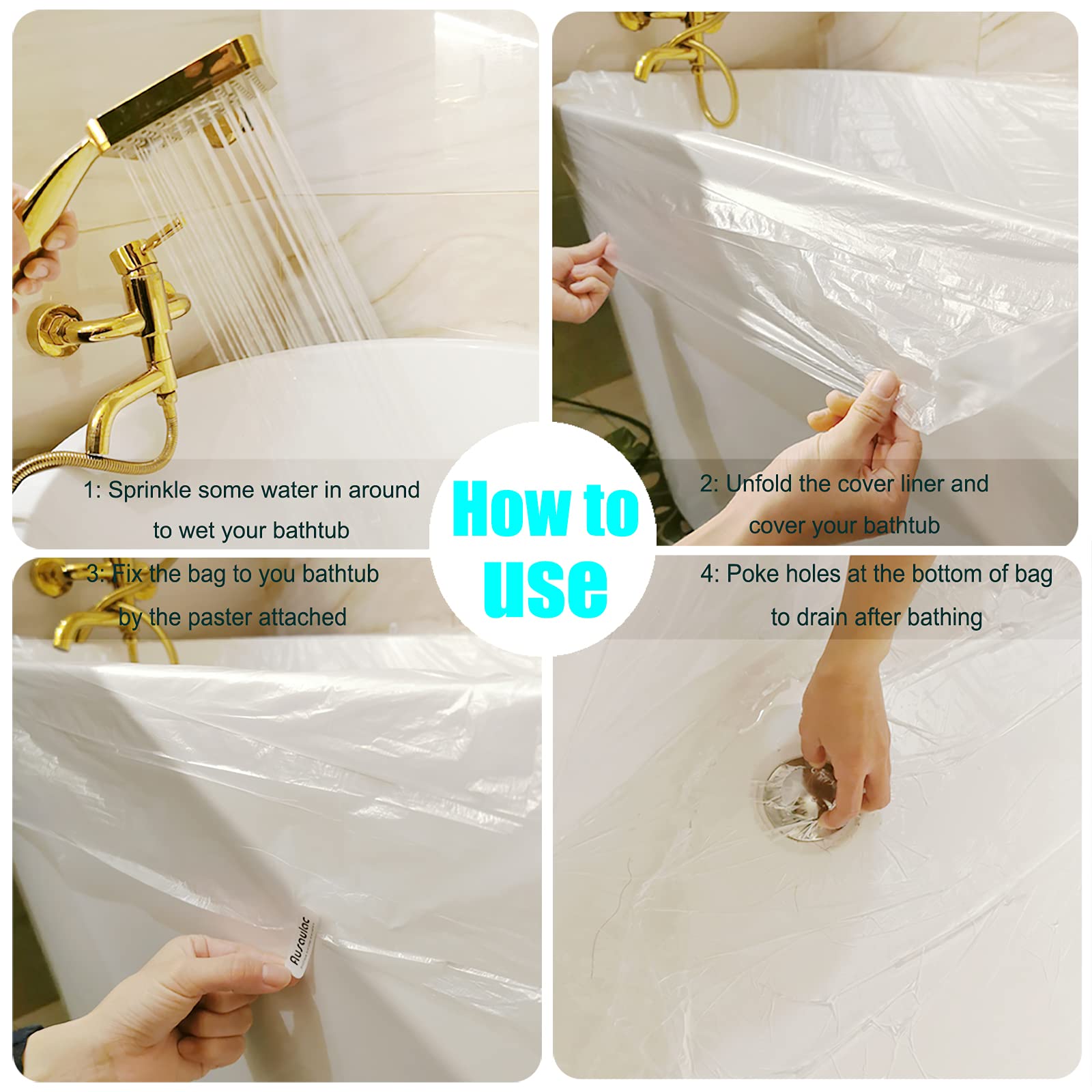 12 Pcs Bathtub Cover, Individual Pack Bathtub Liner Large (102X47') Disposable Bathtub Covers Liner Bag For Travel And Household