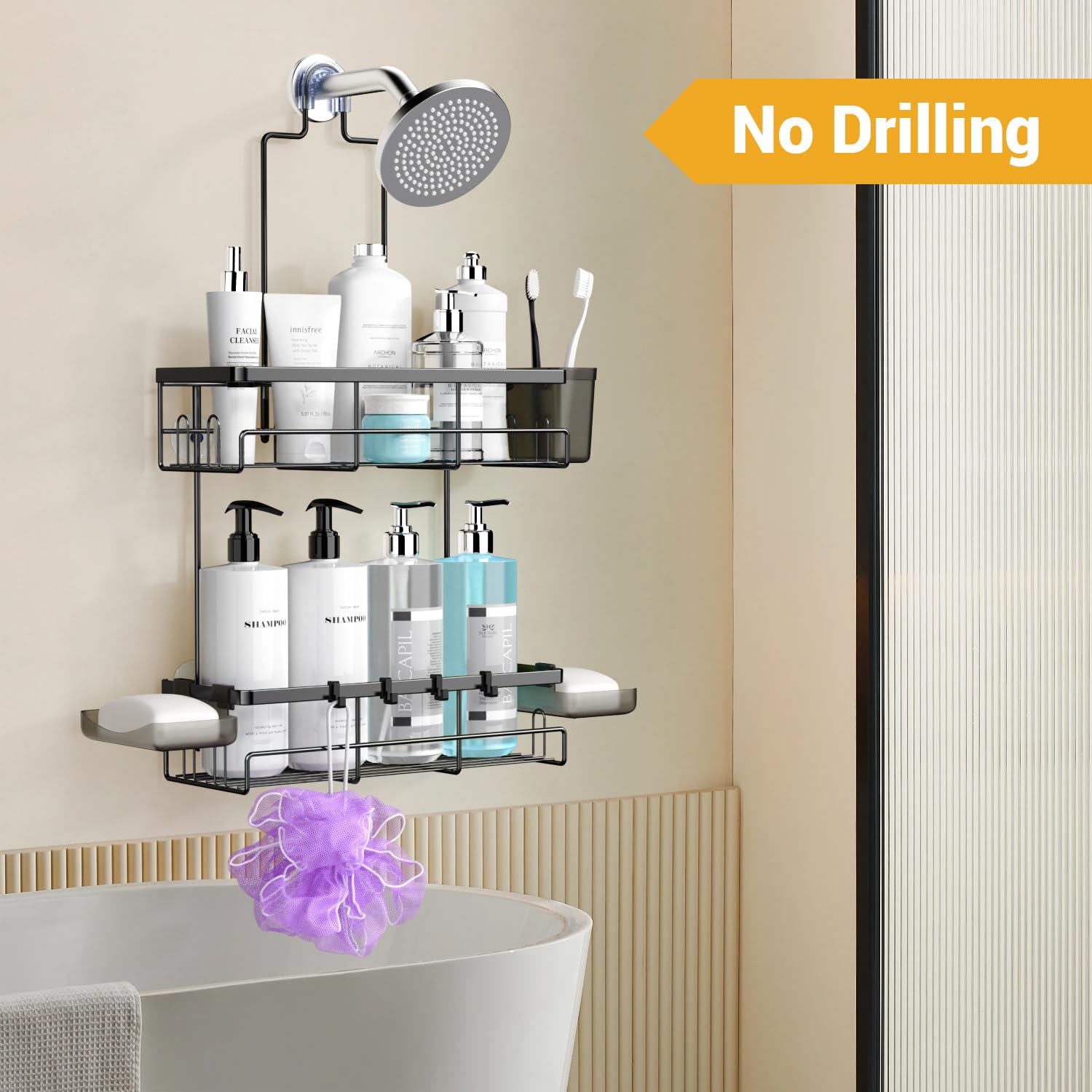 Aktecke Shower Caddy Hanging Bathroom Organizer: Rustproof Shower Shelf For Inside Shower - No Drilling Shower Racks Over Shower