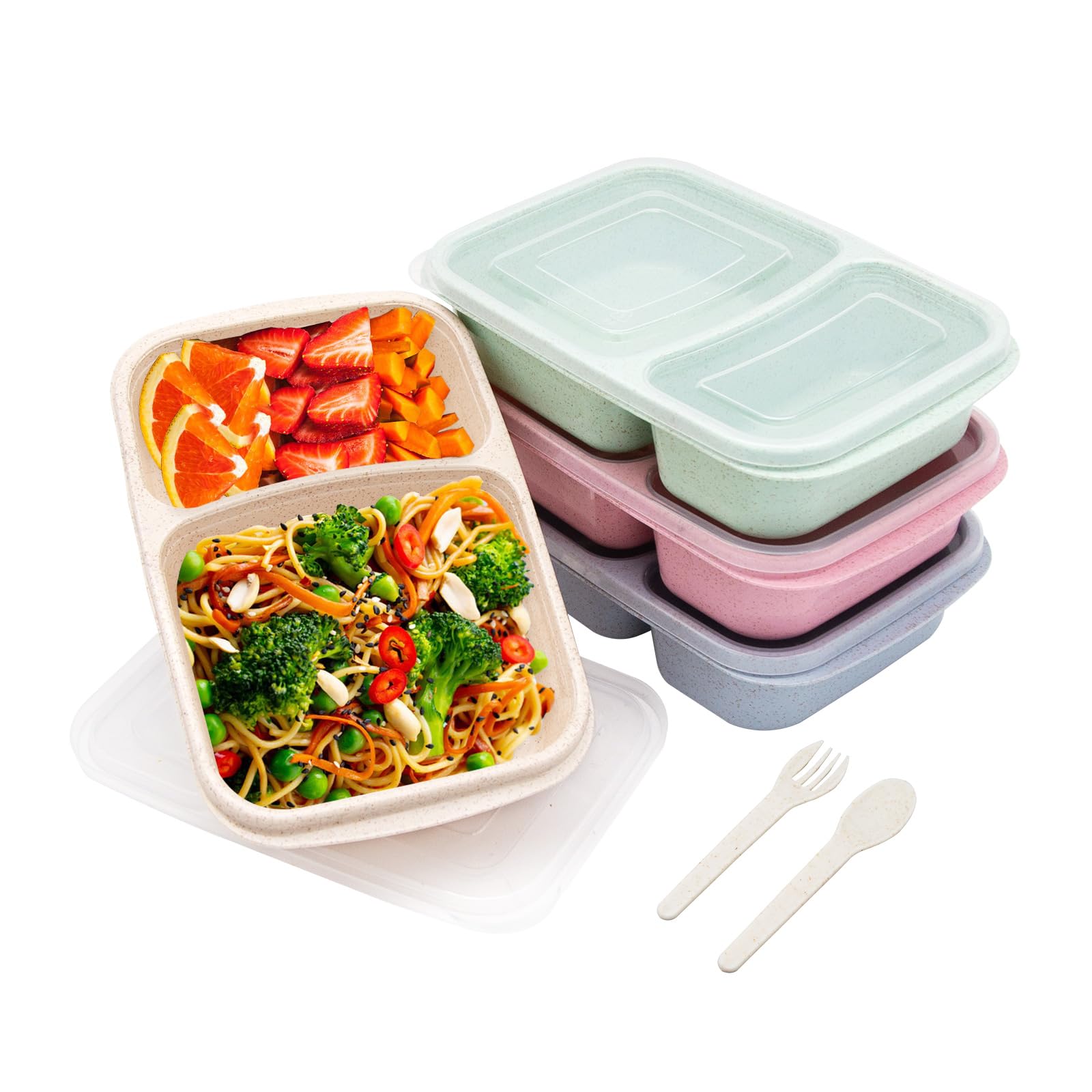 Luriseminger 4 Pack Bento Lunch Box, 2 Compartments Meal-Prep Containers With Lids, Microwave & Dishwasher Safe, Reusable Divide