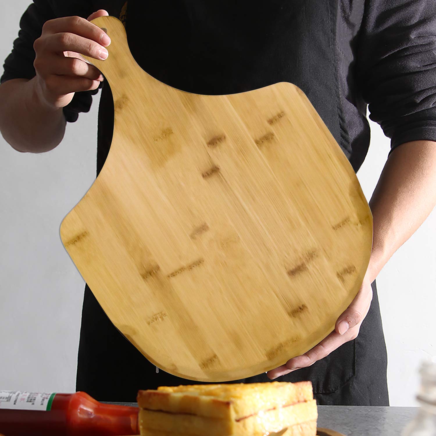 Zoenhou 2 Pcs 17 X 12 Inch Bamboo Pizza Peel, Pizza Board With Handle, Bamboo Cutting Board For Homemade Pizza Cheese Fruits Cak