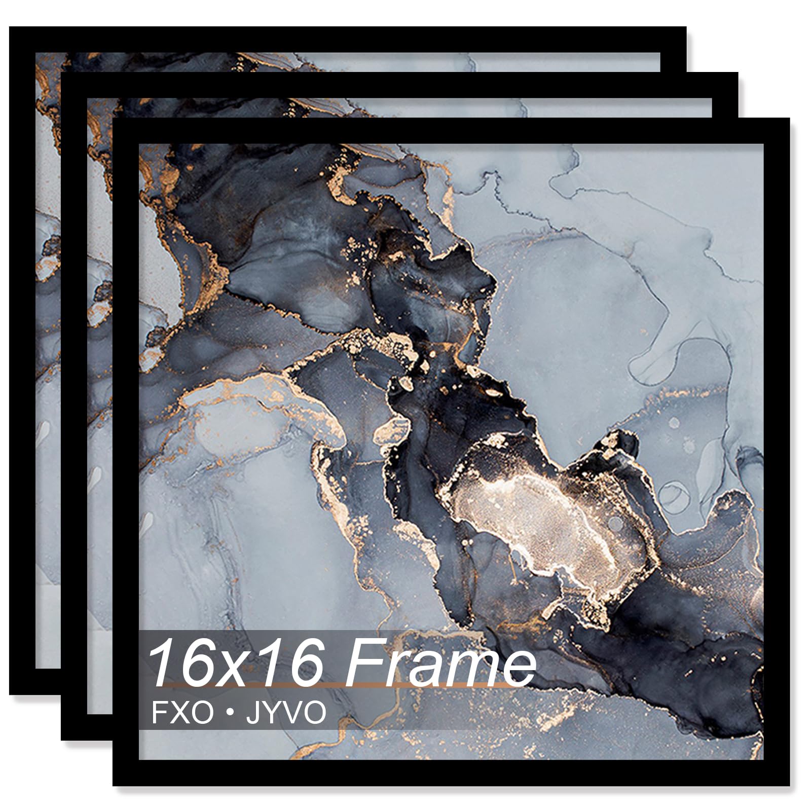 Fxojyvo 16x16 Frame Set of 3, Black Picture Frame for 16 x 16 Square Picture Poster Photo, Light Weight and High Transparent 16 