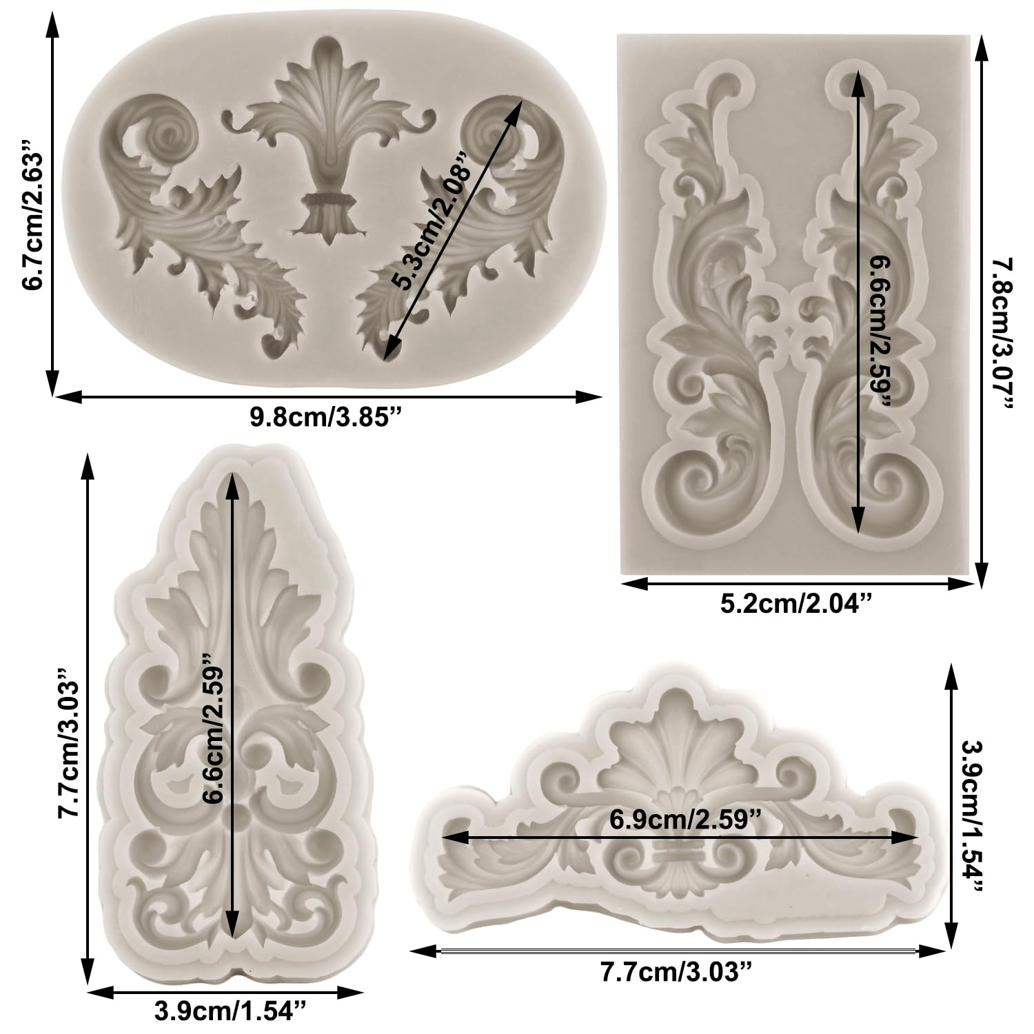 Sijiangmold Baroque Fondant Mold Curlicues Scroll Lace Silicone Molds Filigree Mold For Cake Decoration Cupcake Topper Candy Pol