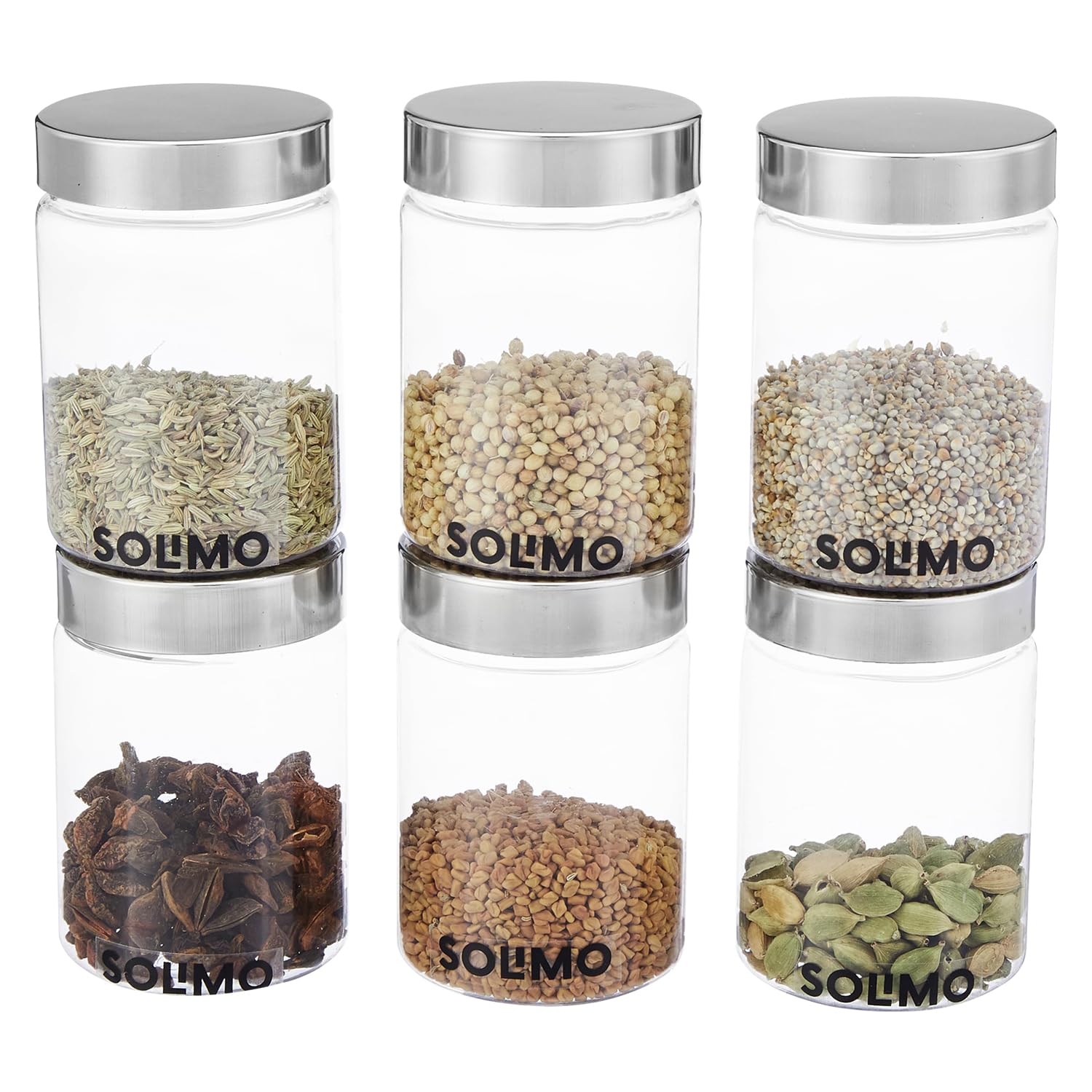 Amazon Brand - Solimo Plastic Storage Jar & Containers With Steel Cap Jar | Air Tight & Bpa Free Food-Grade Container | Kitchen 