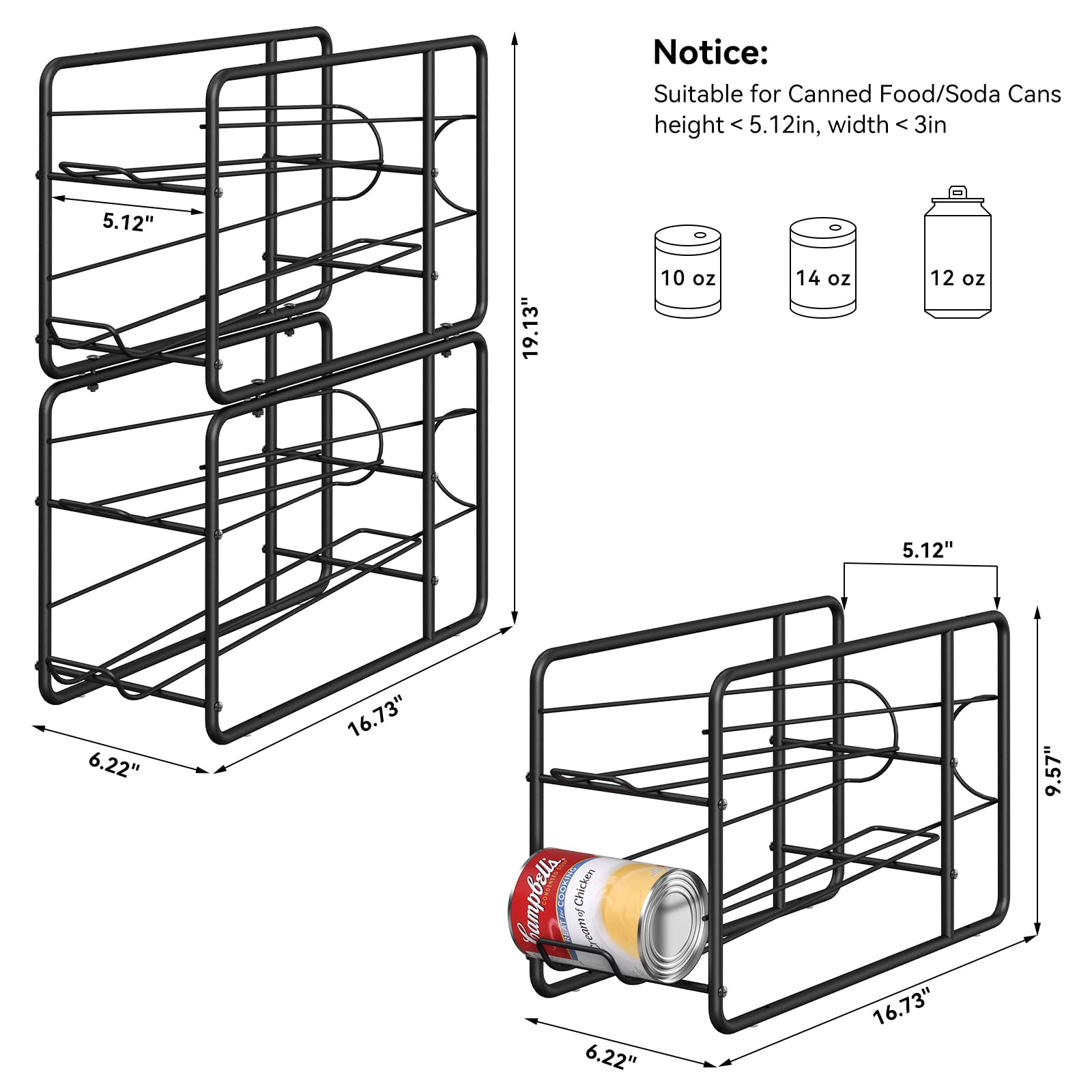 Mooace 4 Pack Can Dispenser Rack, Stackable Can Storage Organizer Holder For Canned Food Kitchen Cabinet Pantry Countertop, Blac