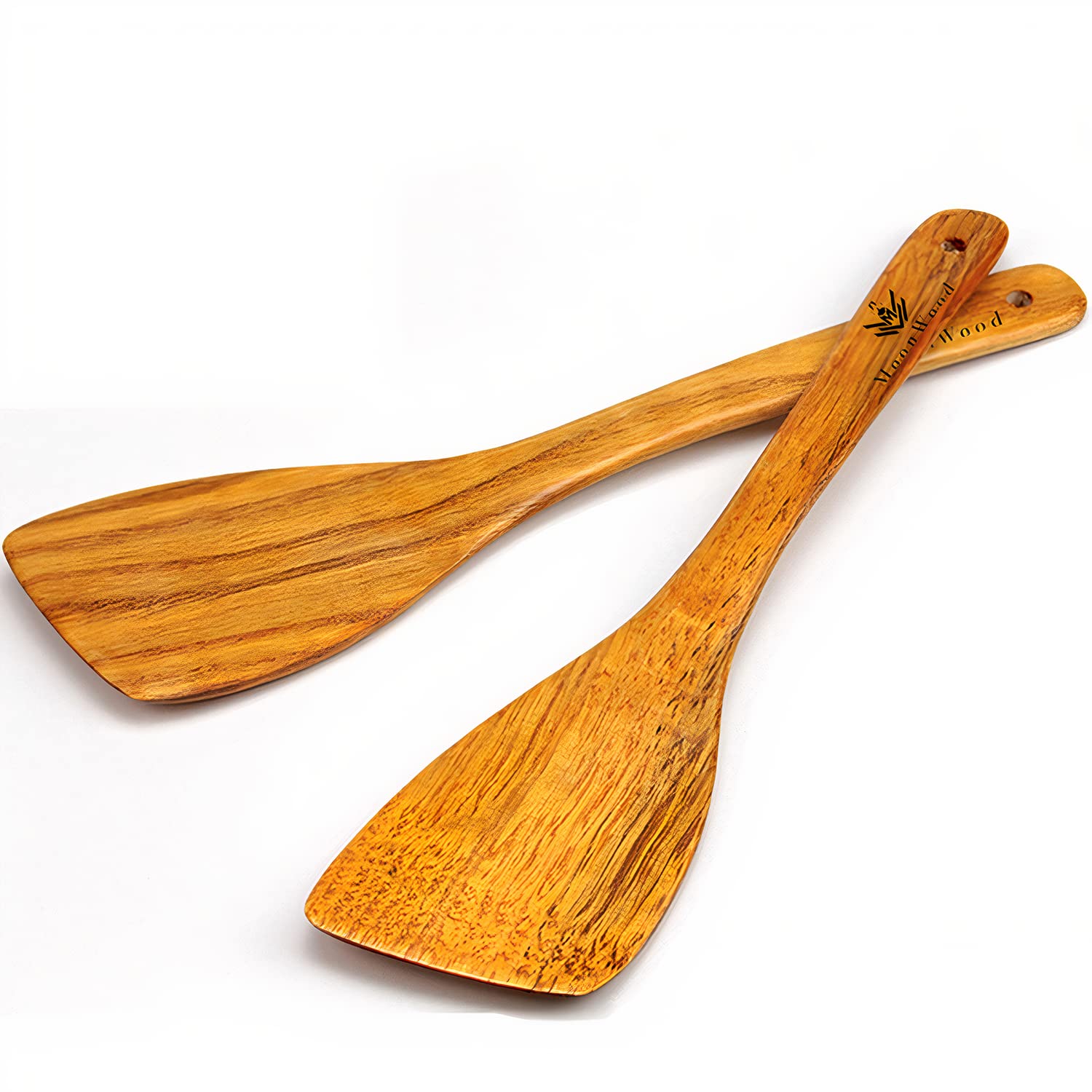 Wooden Spatula For Cooking - 12 Inch Premium Utensils Long Handled, Kitchen Spurtle Set Ideal For Pan And Wok - Wood Turner, Cor