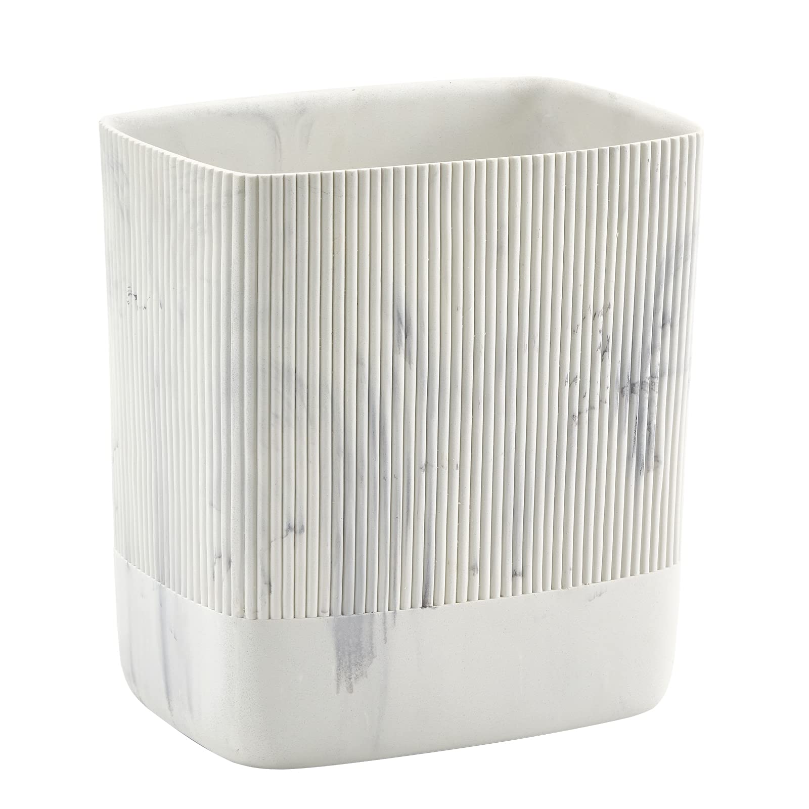Polytree Bathroom Trash Can 1.8 Gallon(7 Liter) Small Kitchen Garbage Can,Decor Wastebasket For Bedroom Office,Resin Marble Whit
