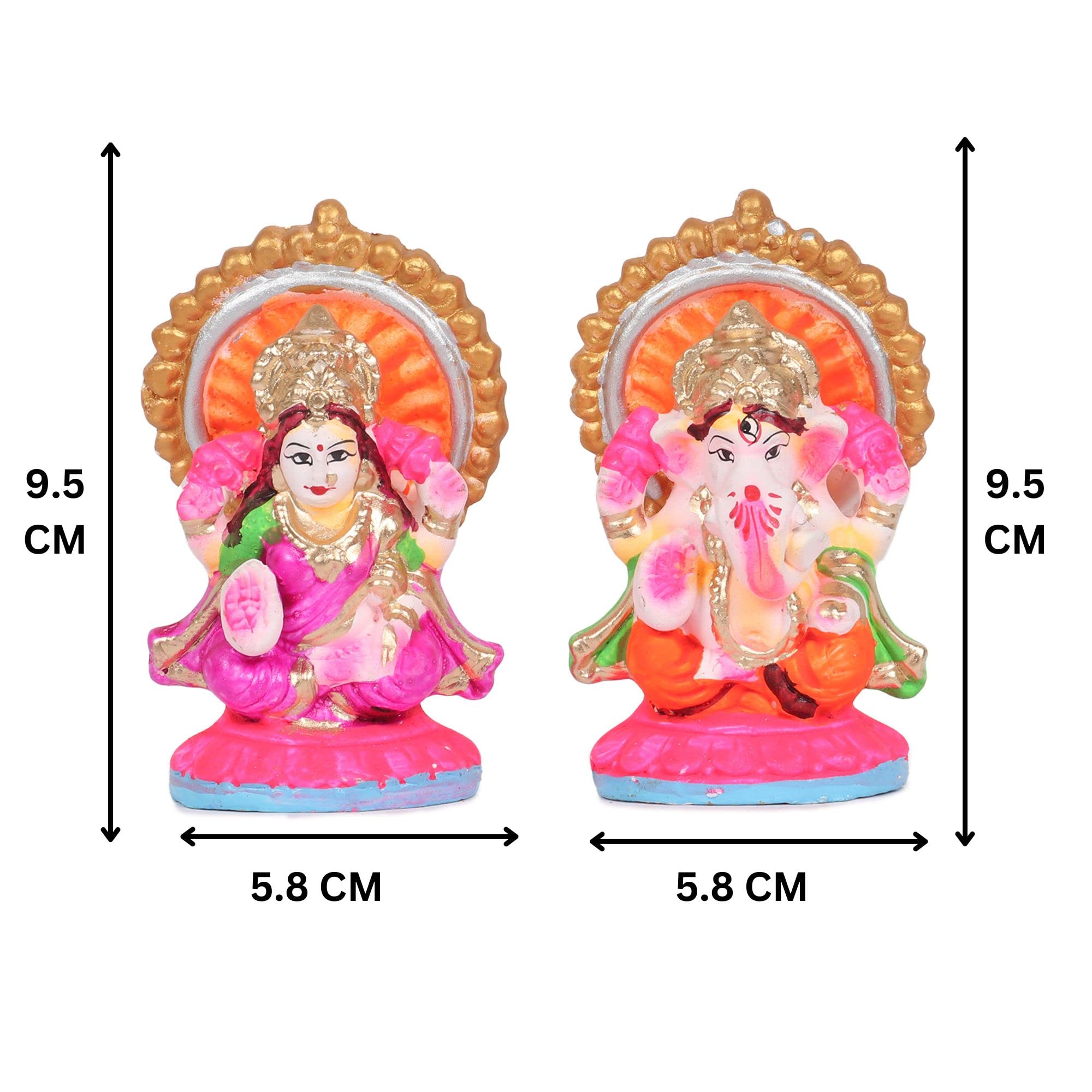 Khajuraho Crafts | Vibrant Small Laxmi Ganesh Set Idol | Terracotta Clay-Based Lakshmi Ganesha Idols for Diwali Gifts Puja (3.5