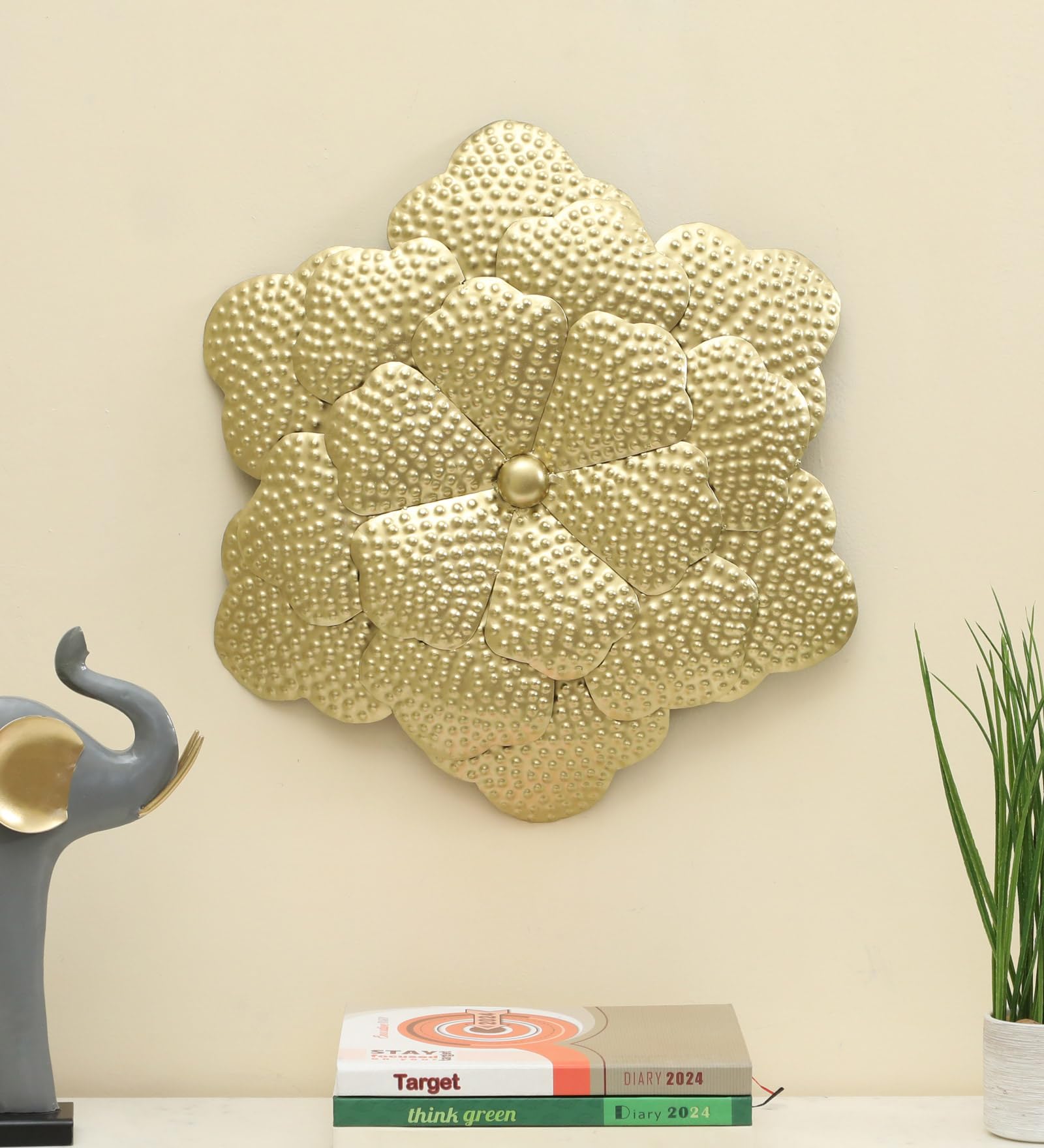Vedas Gold Metal Vamli Flower Big Wall Decorative Hanging & Mounted Art Sculpture Wall Art For Living Room, Office, Home, Hotel 
