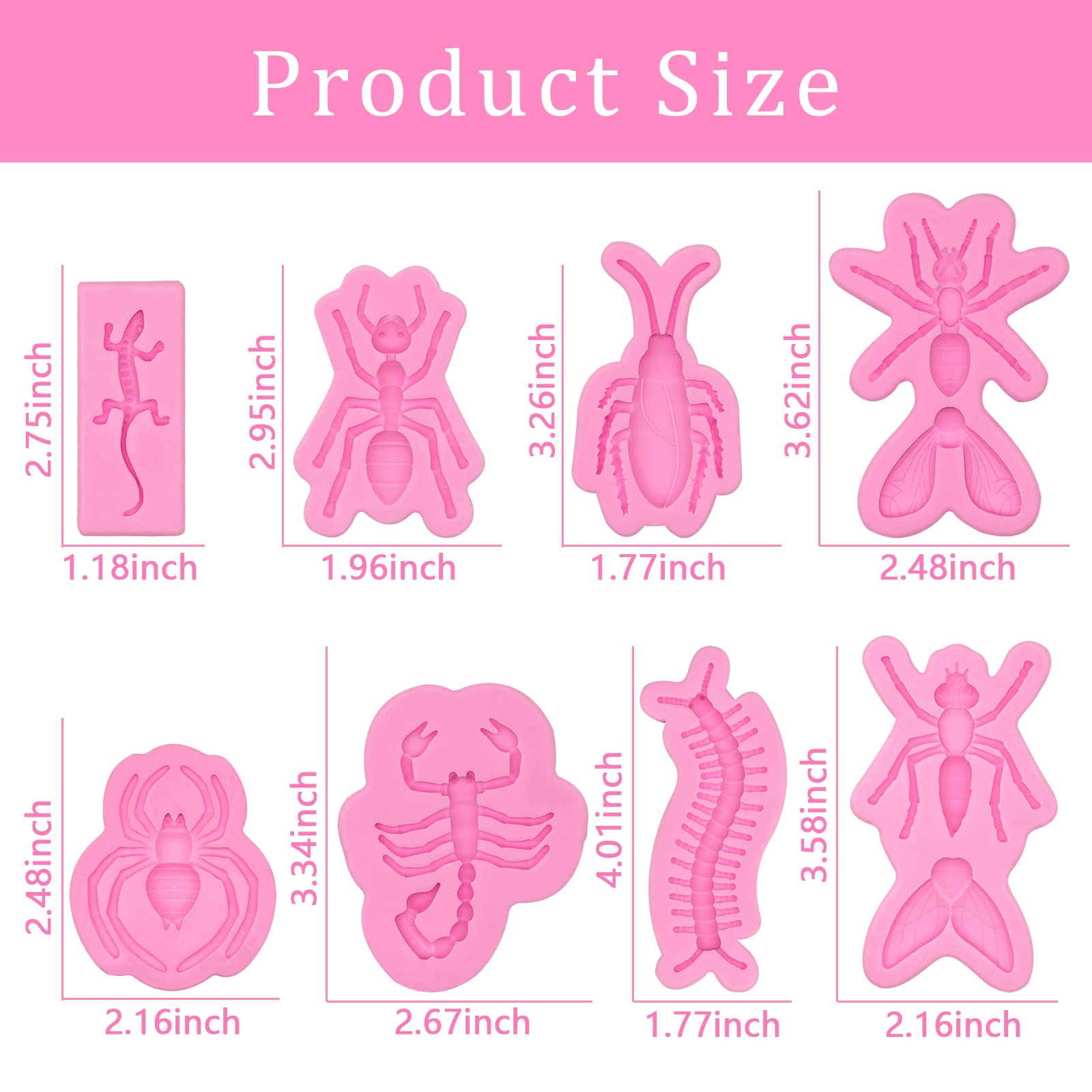 Spider Fondant Molds, Scary Halloween Insect Prank Silicone Molds, Scorpion Ant Cake Decorating Molds (8 Pcs) For Sugar Craft, C
