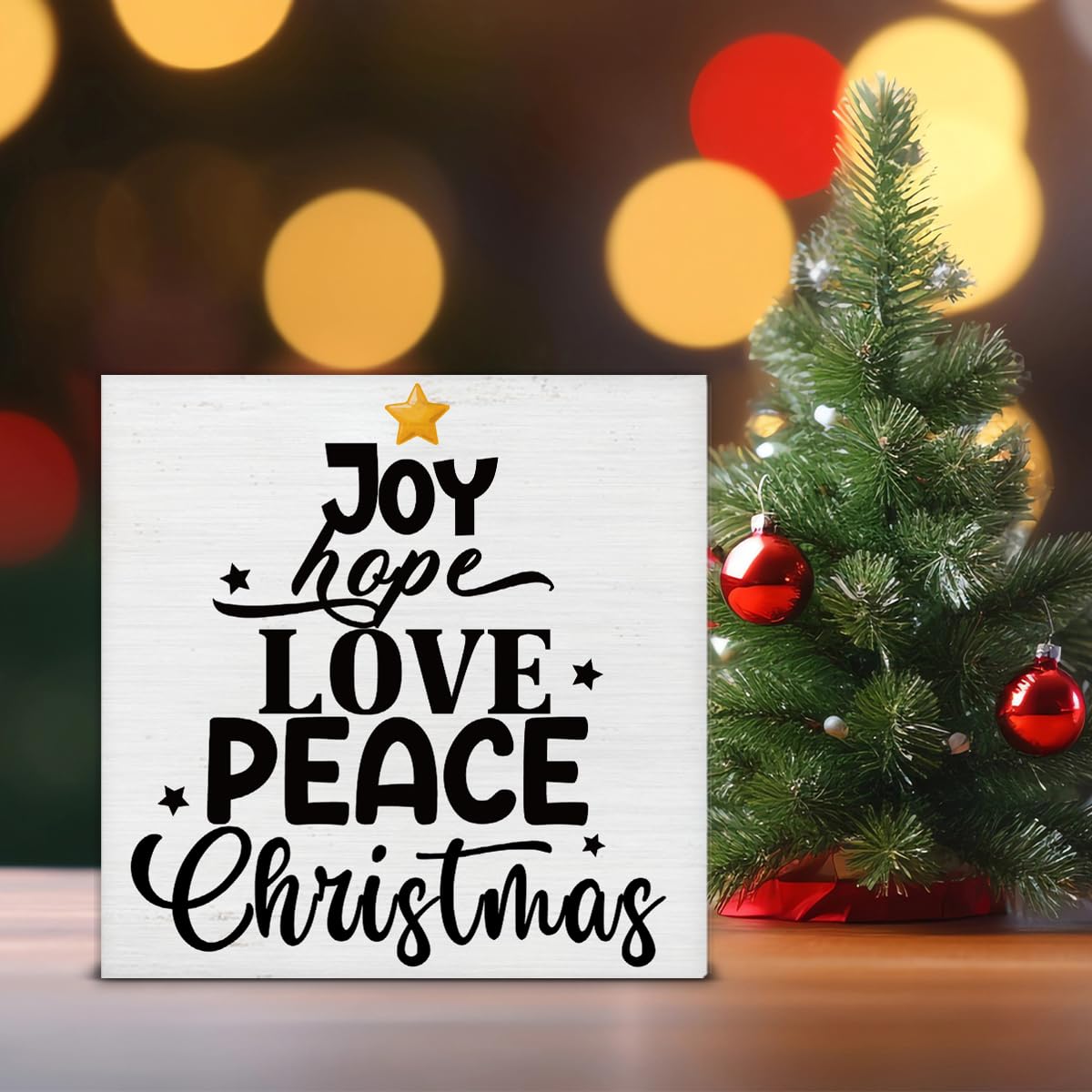 Indoor Christmas Decorations, Joy Hope Love Peace Christmas Wooden Sign, Rustic Christmas Decor, Christmas Decor for Desk Table