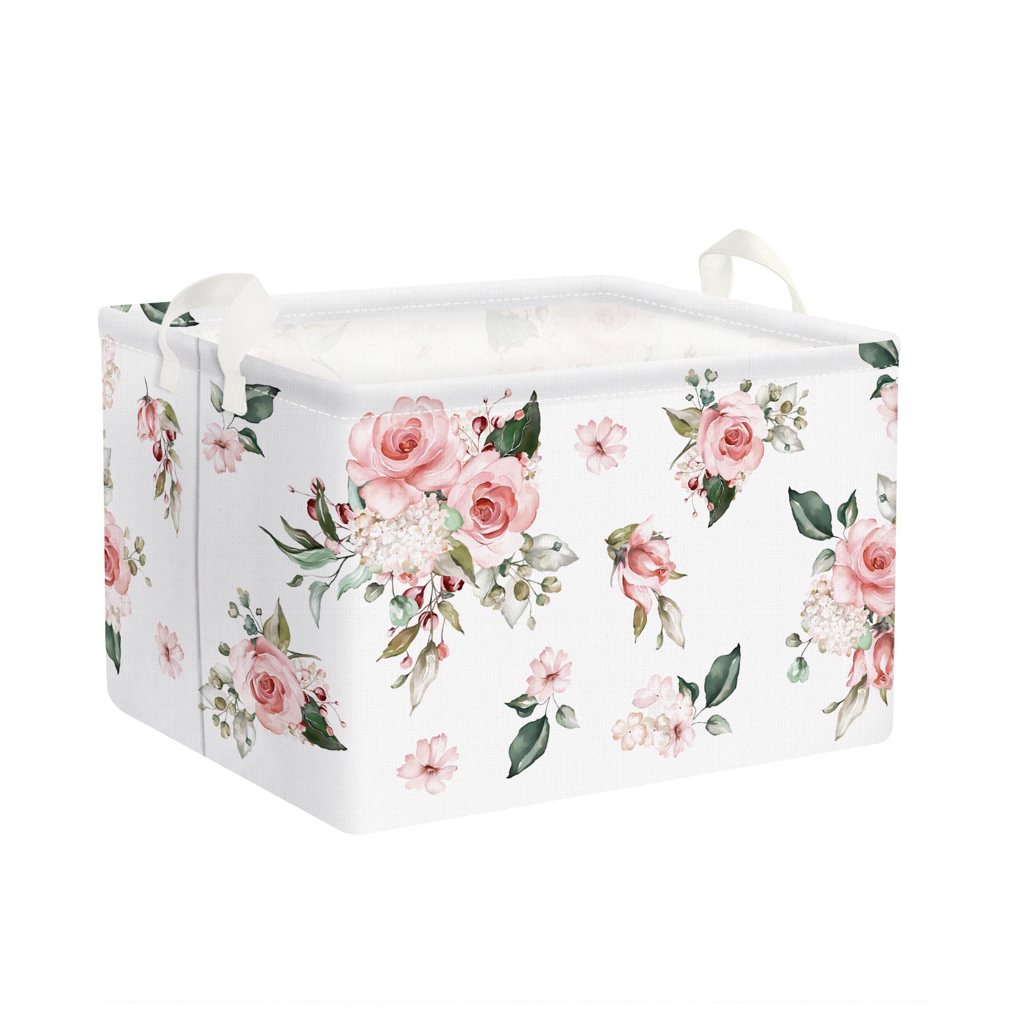 Clastyle Pink Floral Girl Gift Basket Empty Rectangle Flower Roses Storage Basket Baby Clothes Toy Books Shelf Basket, 21L