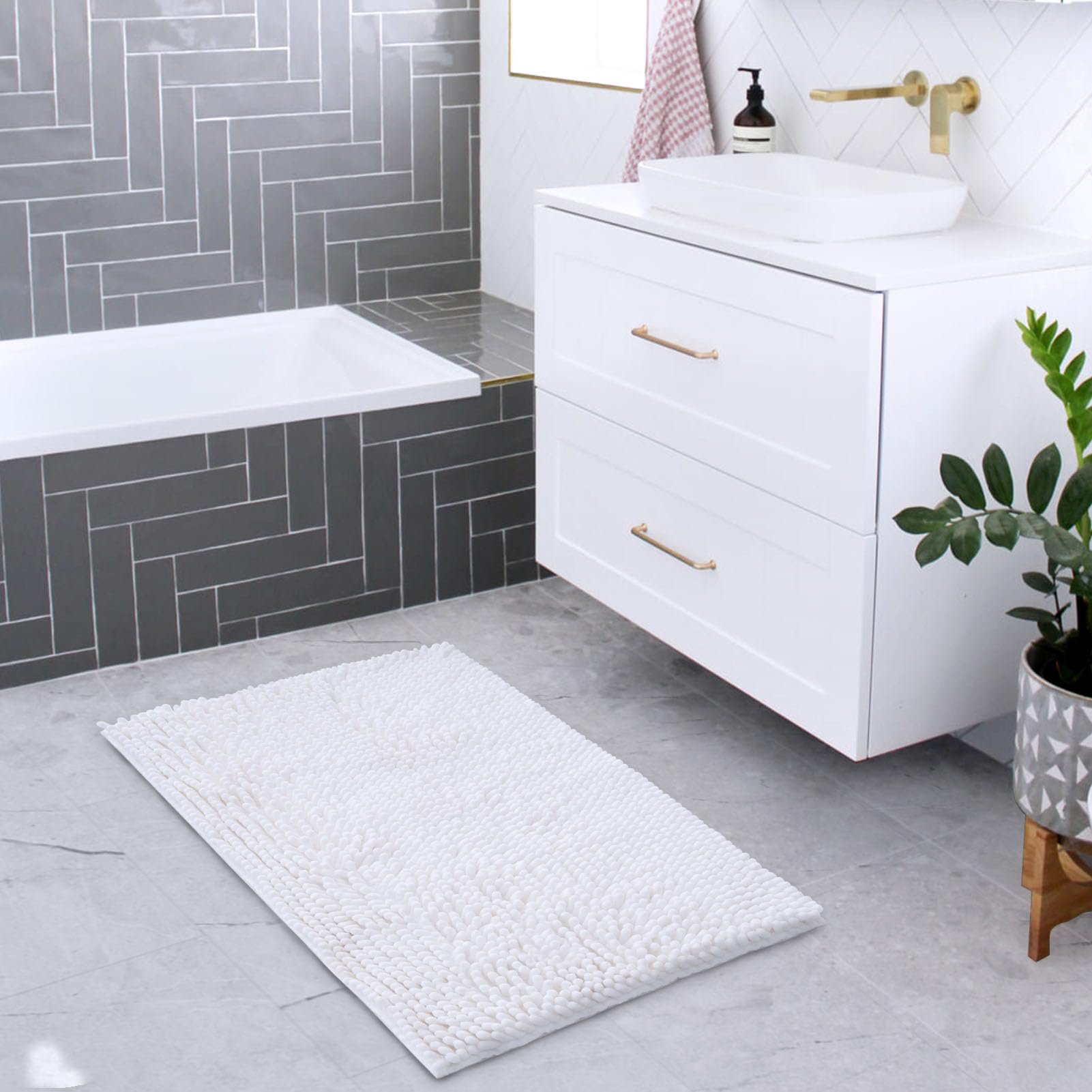 Freshmint Chenille Bathroom Rugs Mat 24 ''X17 '', Non-Slip Bath Mat For Bathroom Floor, Washable Soft Thick Water Absorbent Micr