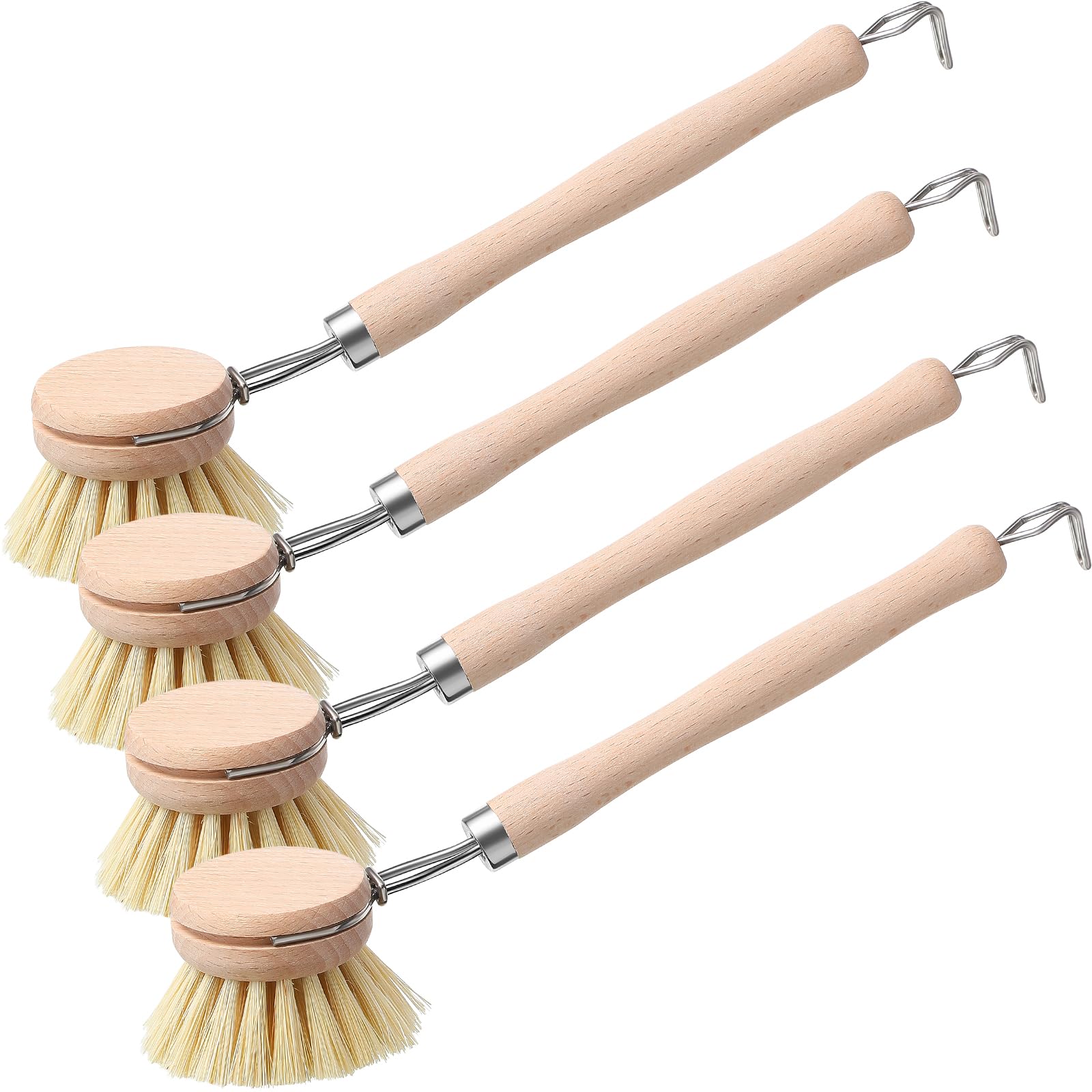 Maxdot 4 Pcs Kitchen Dish Brush With Beechwood Handle Natural Wooden Handle Scrub Brush Fiber Bristles Dish Scrub 2 Inch Replace