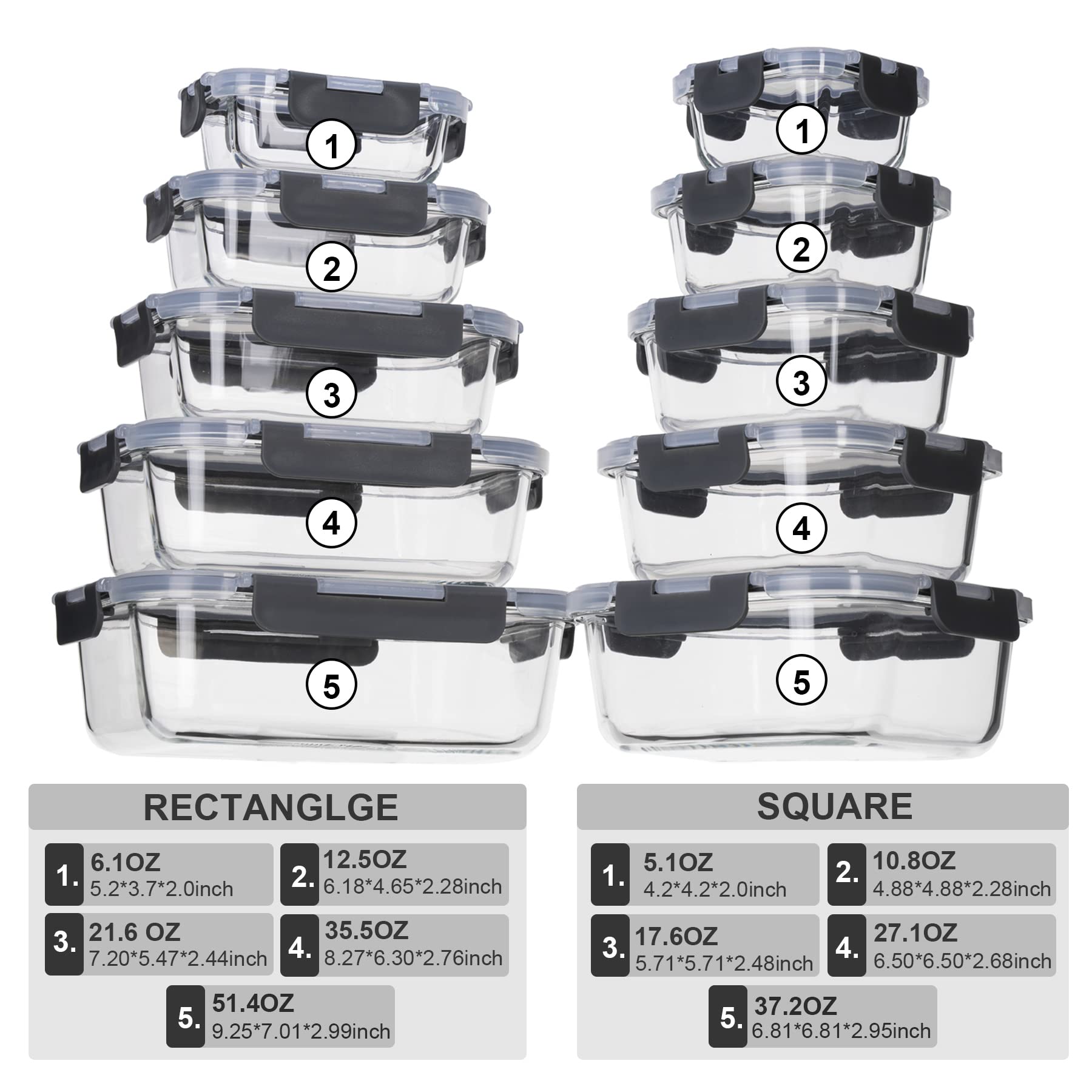 coccot Food Storage Containers Set with Lids Airtight  Meal Prep Containers for Lunch   Glass Lunch Box for Kitchen  BPA Free(20 Pieces)