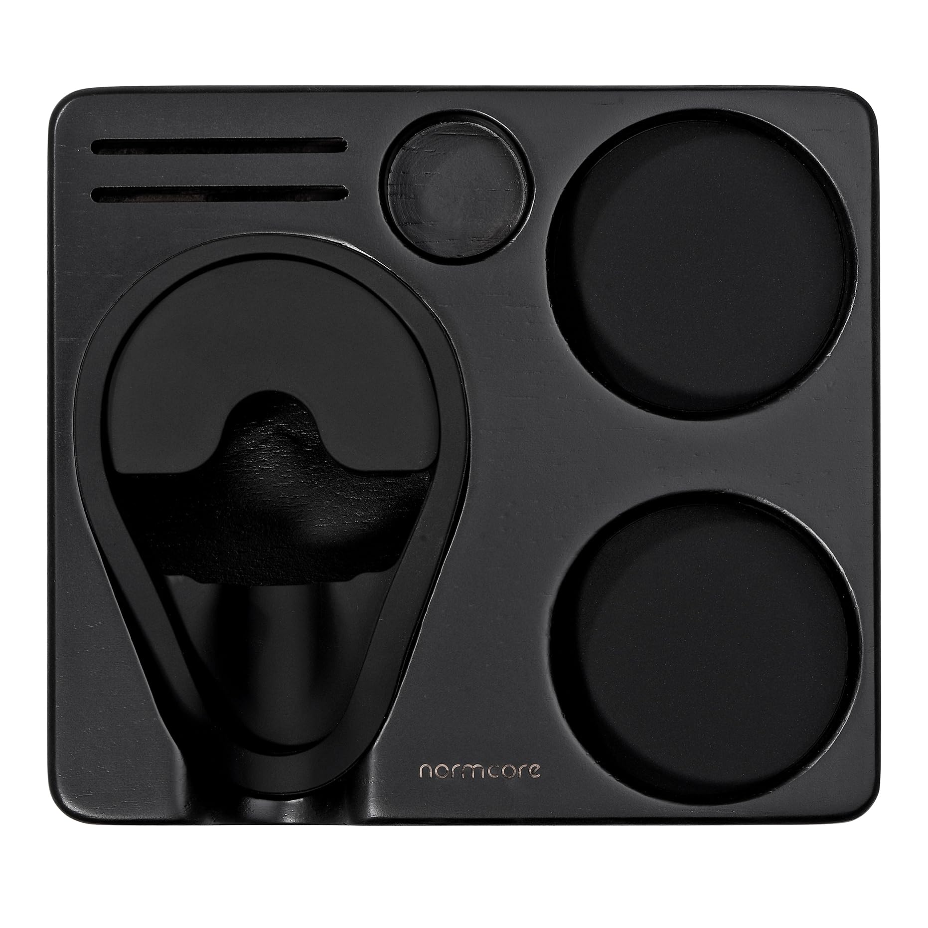 Normcore Compact Tamping Station - Espresso Black Tamper Station Base - Genuine American Black Oak Tamper Holder - Wooden Coffee