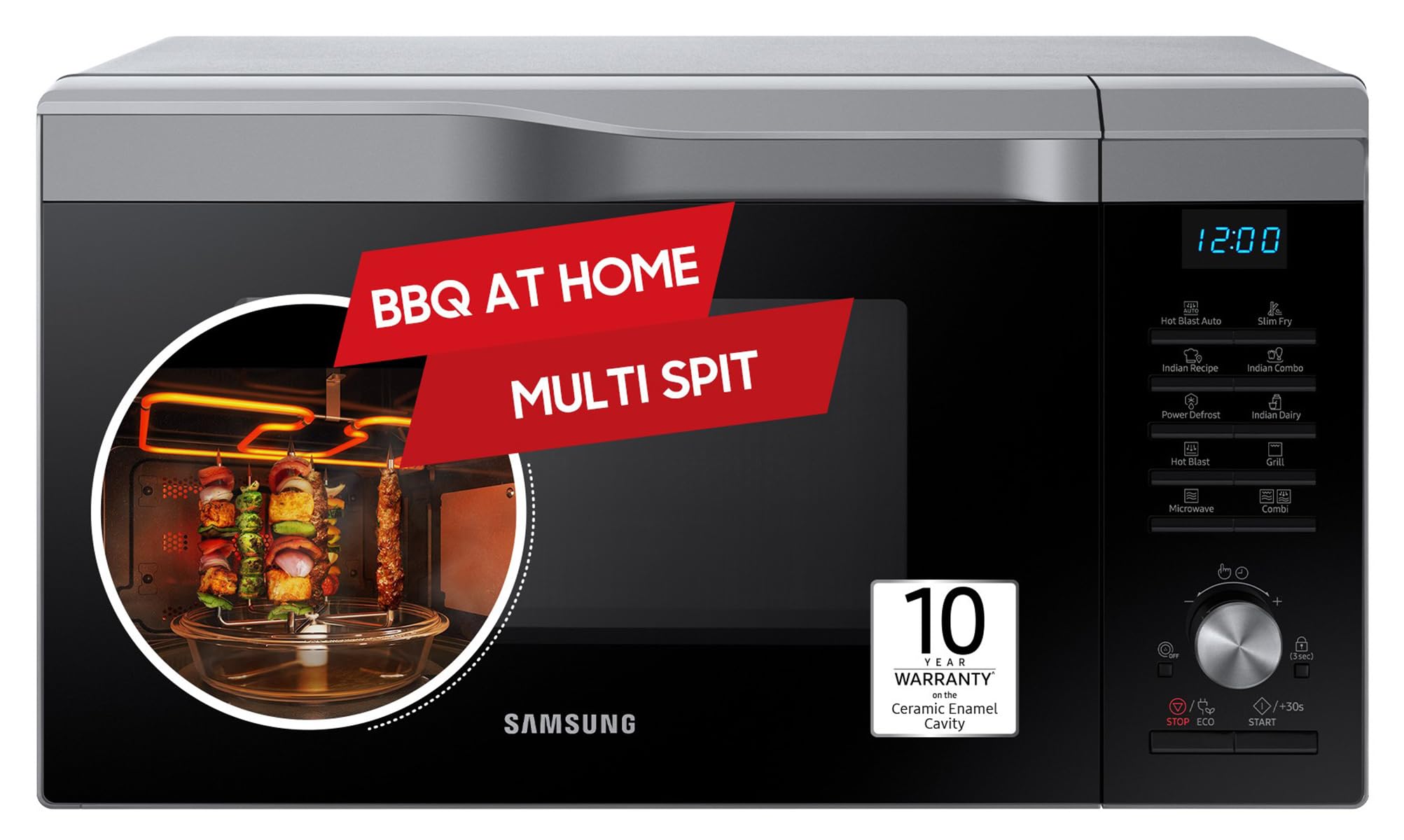 Samsung 28L Multi Spit, Convection Microwave Oven (Mc28A6035Qs/Tl, Silver, Various Cooking Modes, Eco Mode, Hotblast, Crusty Pla