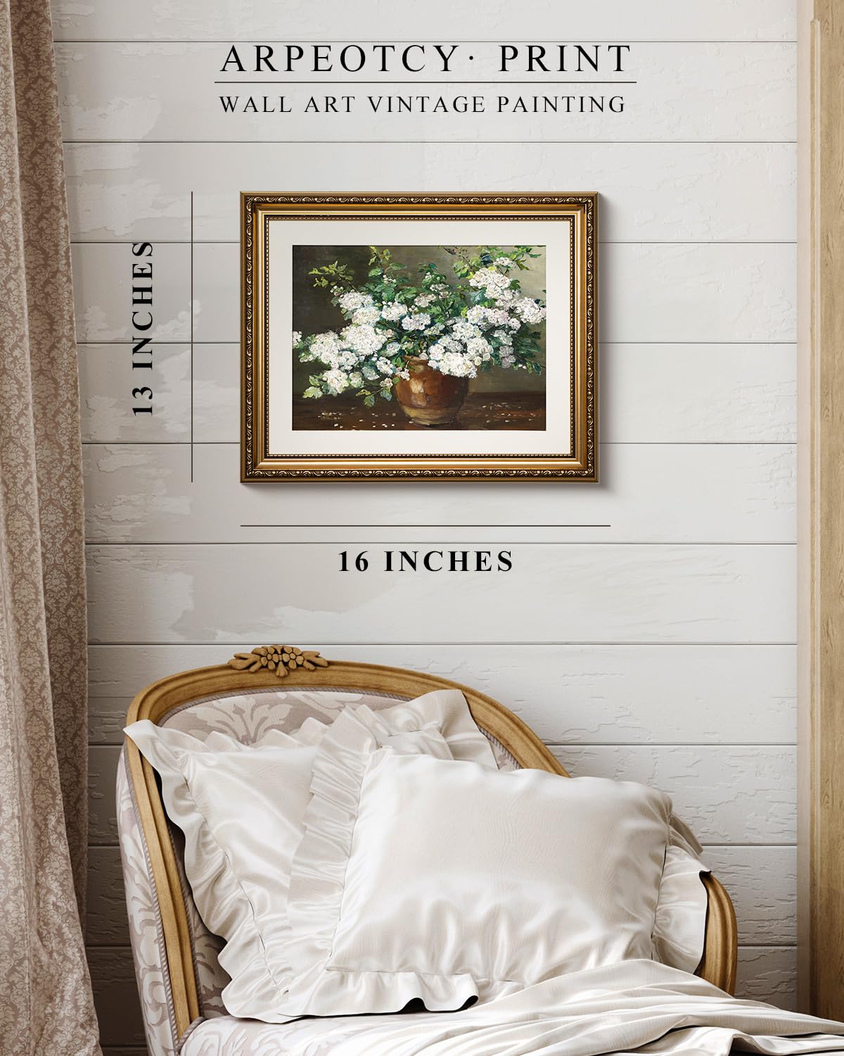 Arpeotcy Vintage Floral Gold Framed Wall Art, Nature Flowers Retro Paintings, Canvas Prints Artwork With Antique Frame, Victoria