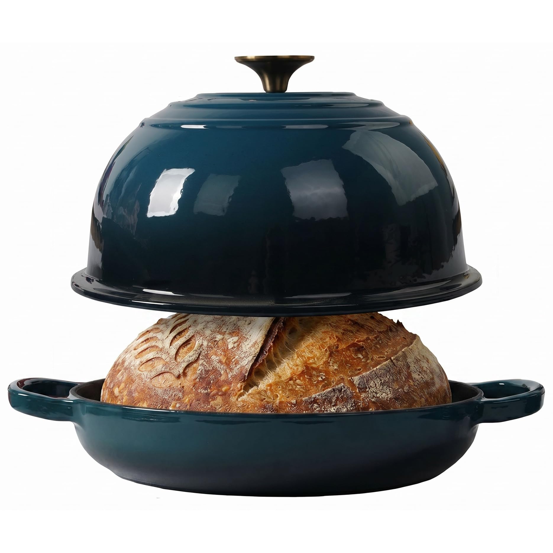 Enameled Cast Iron Bread Pan, Sourdough Artisan Bread Oven  Dark Teal Blue  Round 26 cm, 6.25 L (6.6 qt)  Boule Pan with a De