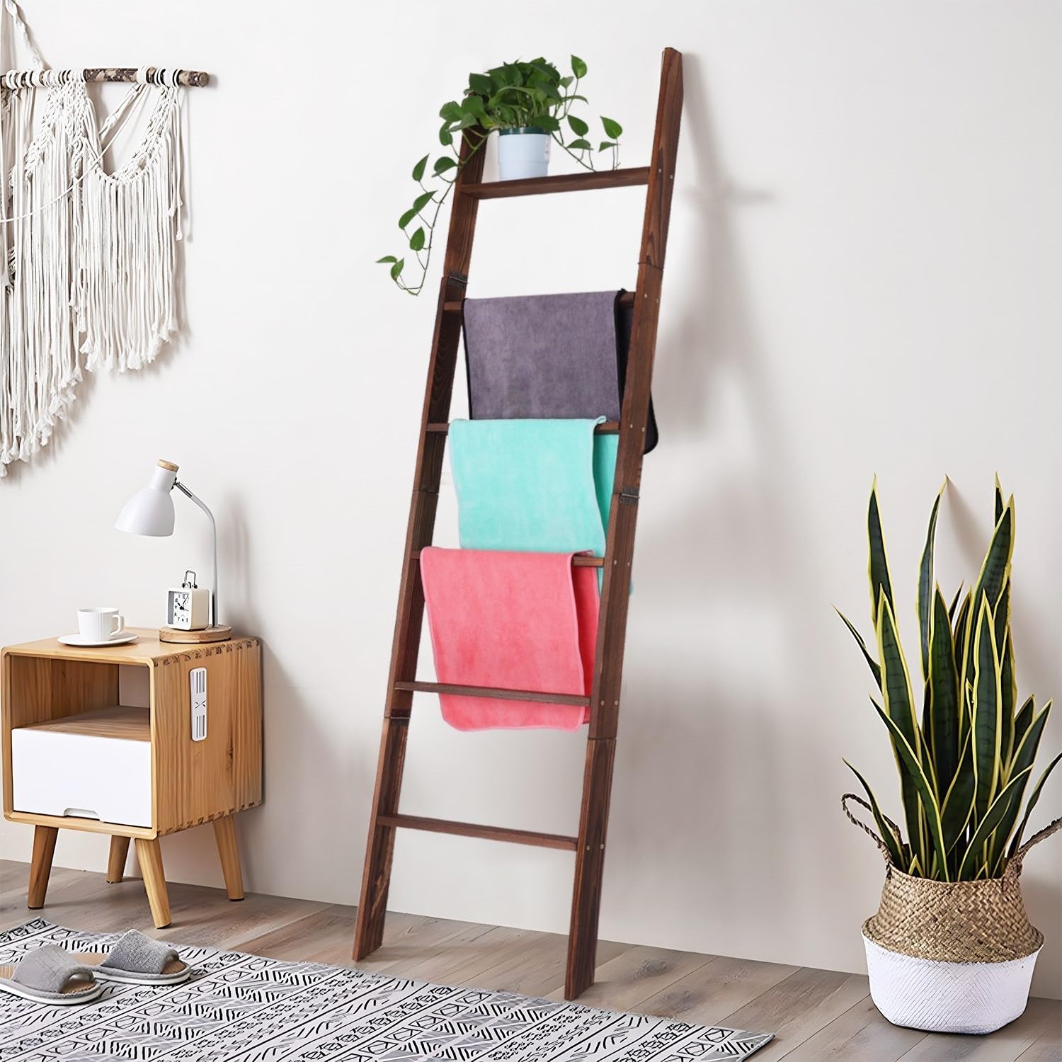 Zelbuck Blanket Ladder For Living Room And Bedroom,6-Tier Decorative Display Ladder Shelf,Ladder Rack For Storage And Decor,Wall