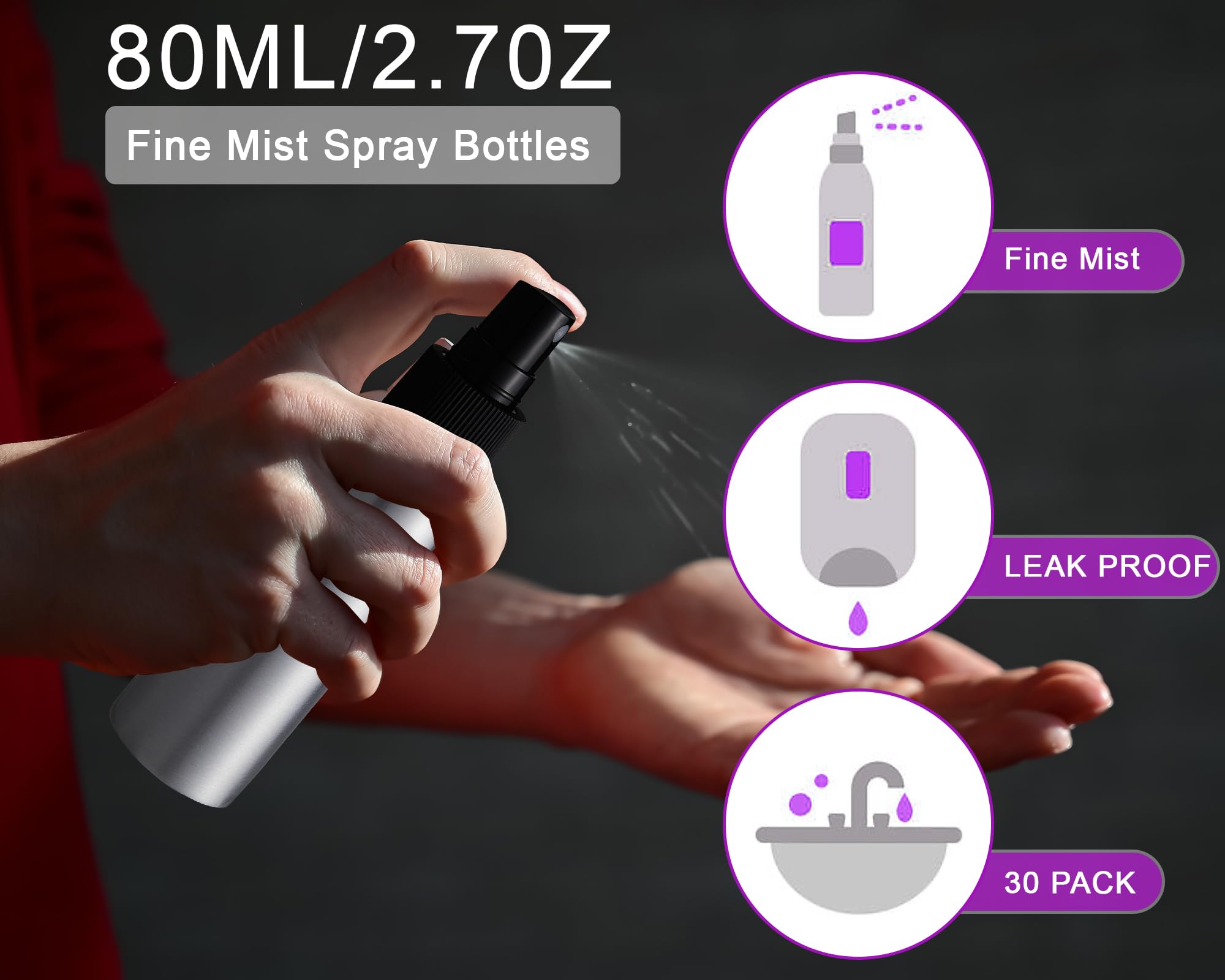 Tessco 2.7Oz/ 80Ml Aluminum Fine Mist Spray Bottles Reusable Metal Atomizer Bottles Fine Mist Sprayer Essential Oil Storage With