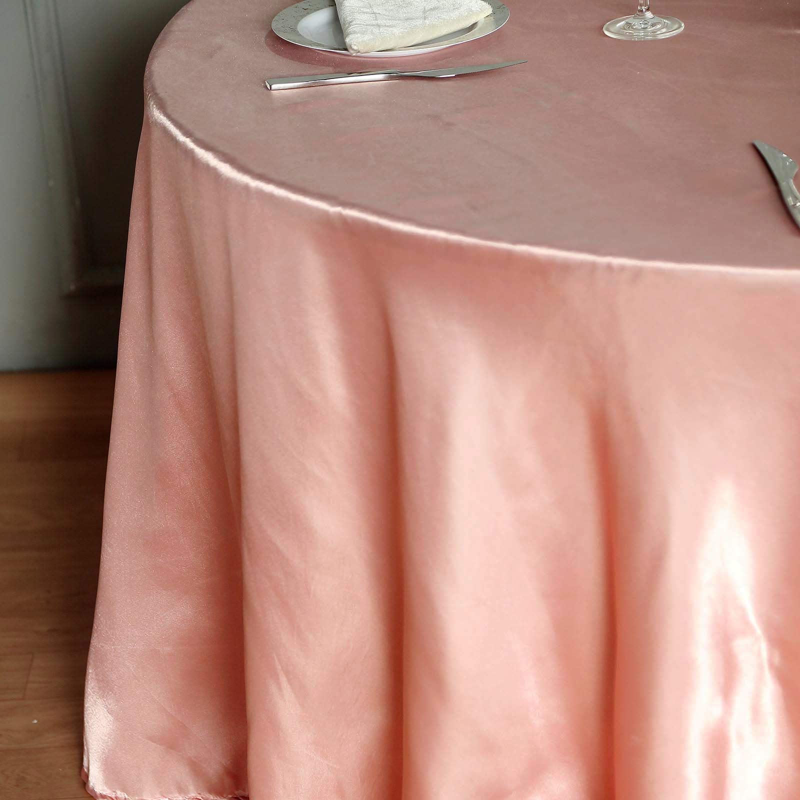 Balsacircle 108-Inch Dusty Rose Round Satin Tablecloth Table Cover Linens For Wedding Party Catering Kitchen Dining Events Kitch