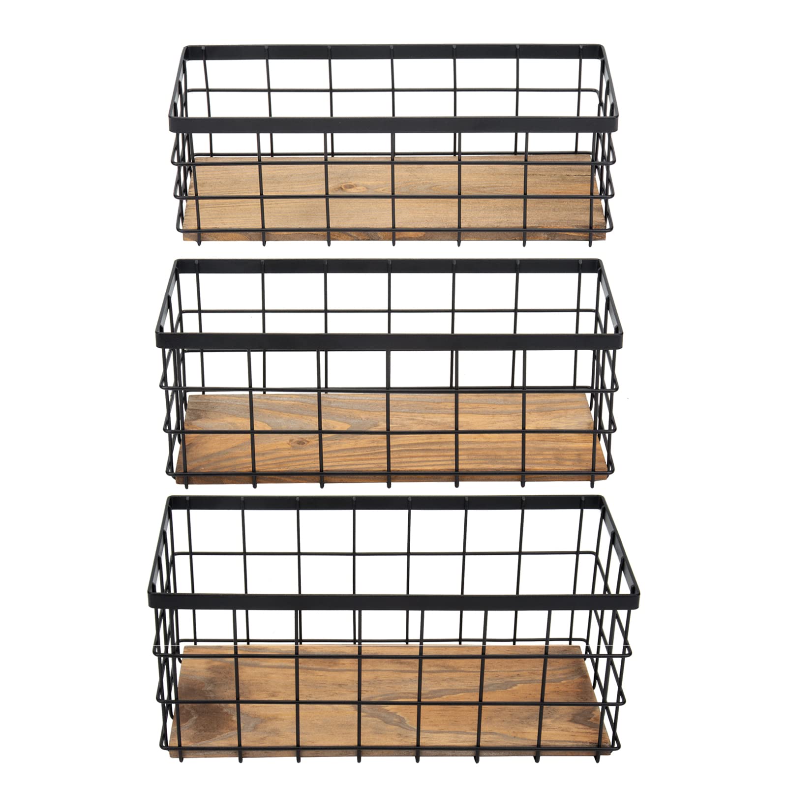 Tieyipin Farmhouse Decor Metal Wire Storage Baskets, Wood Base Containers Organizing Basket Caddy Bin For Kitchen Cabinets, Bath