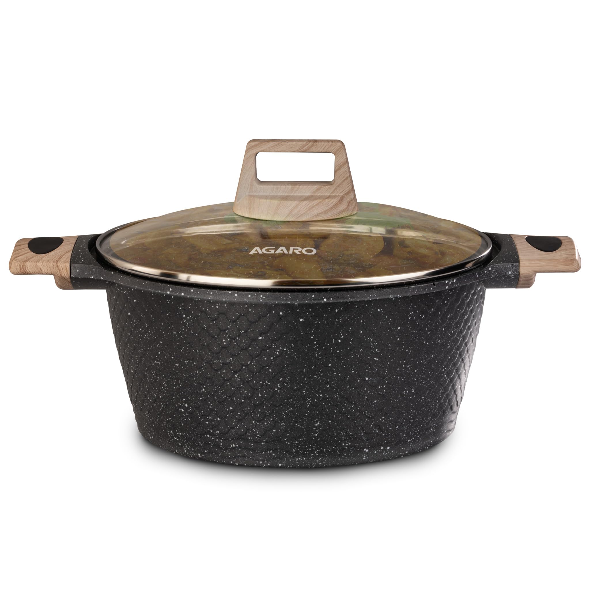 Agaro Imperial Granite Non Stick Casserole With Glass Lid, 4 Litre/24Cm, Cast Aluminium Body, Stew Pot, Biriyani Pot, Rice Pot,
