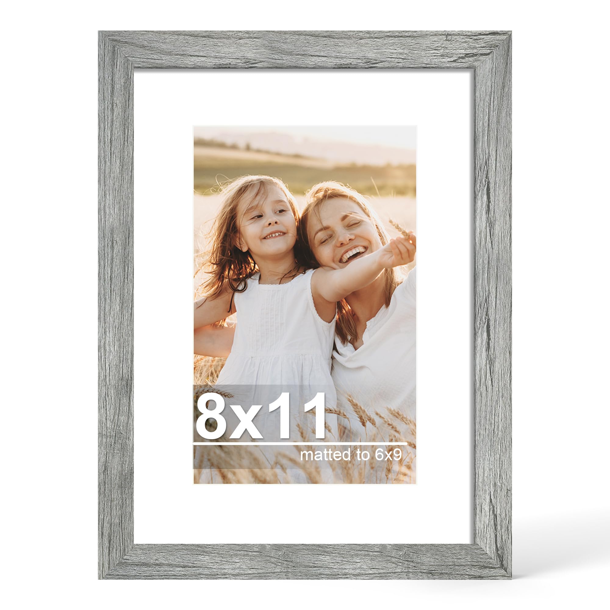 Hongkee 8x11 Picture Frame with Glass, Display Pictures 6x9 with Mat or 8 x 11 without Mat - Wall and Tabletop, 8 by 11 Photo Wo
